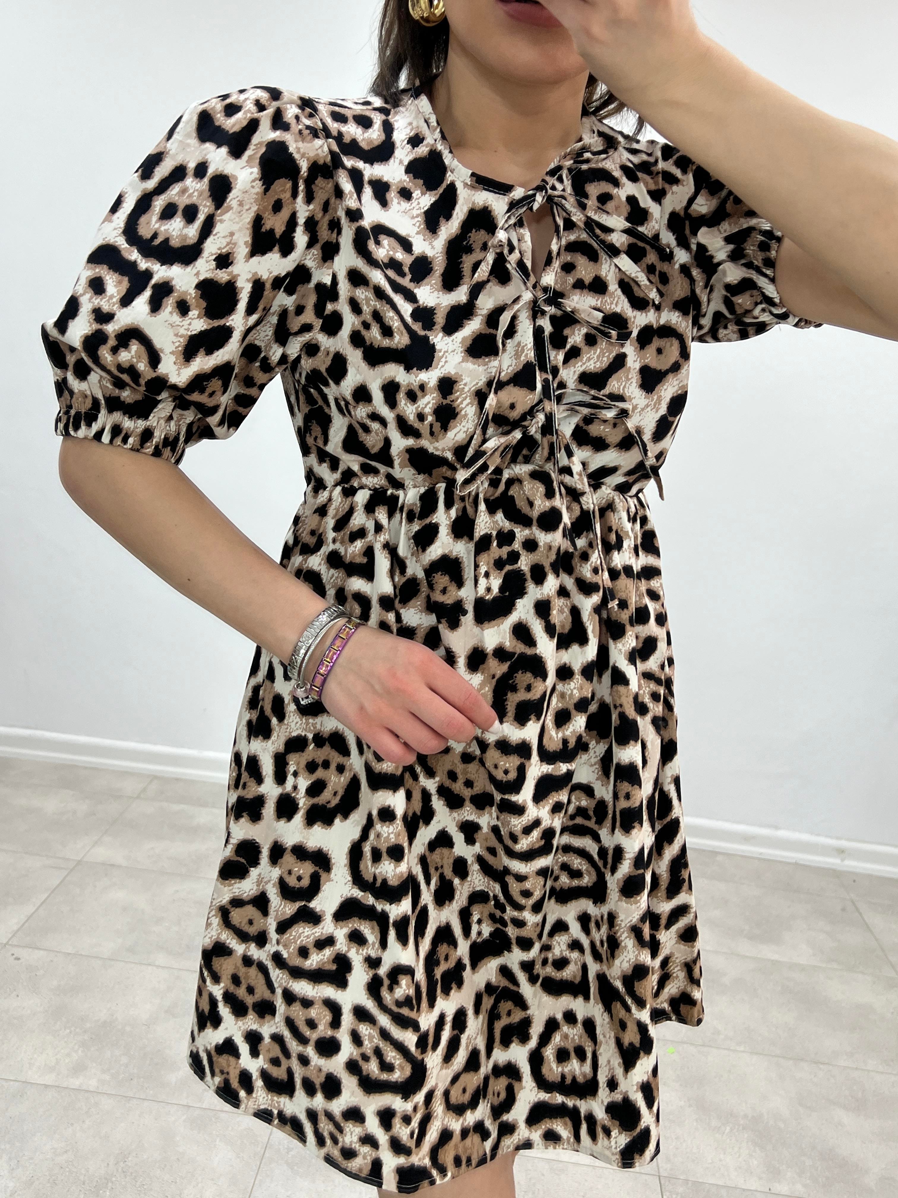 BAĞLAMALI LEOPAR ELBİSE 