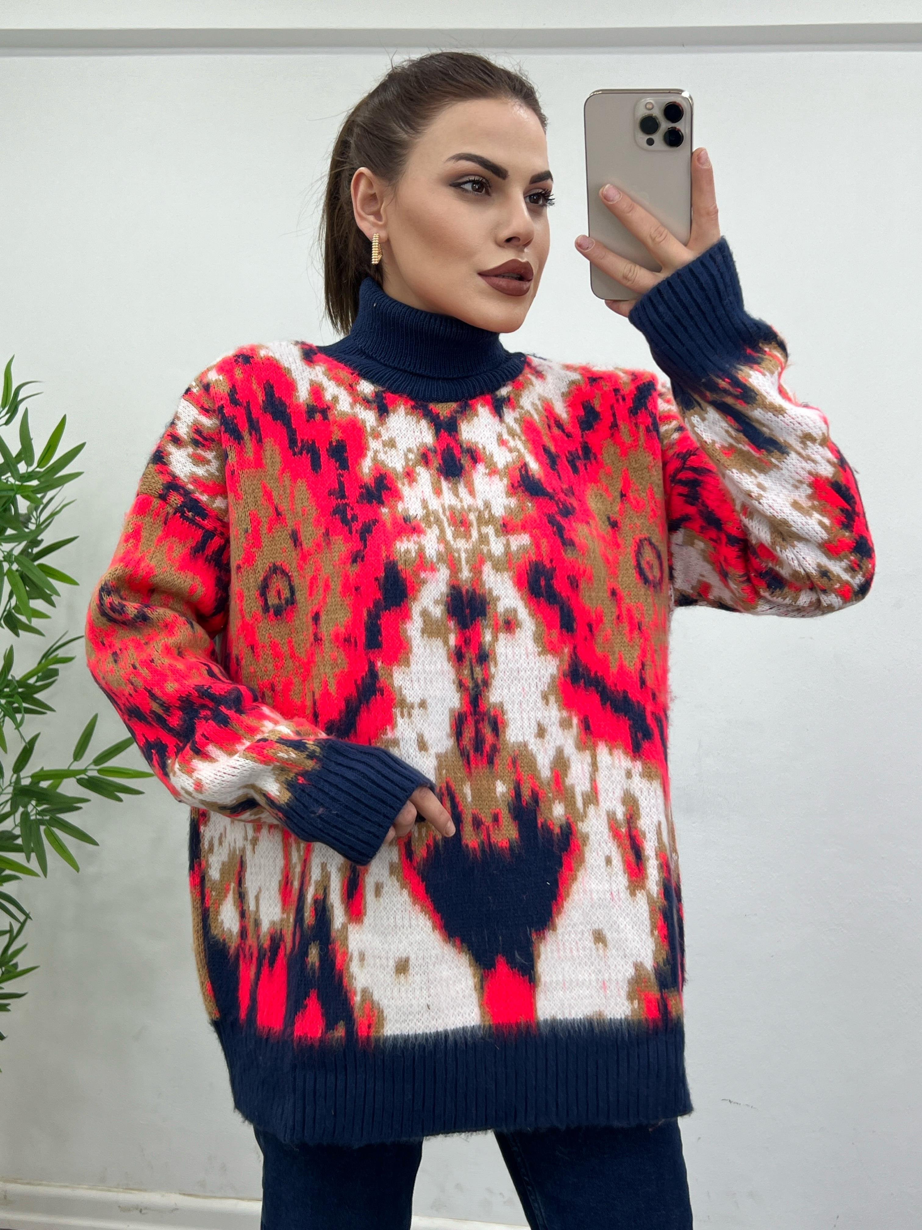 BALIKÇI YAKA RENKLİ KAZAK