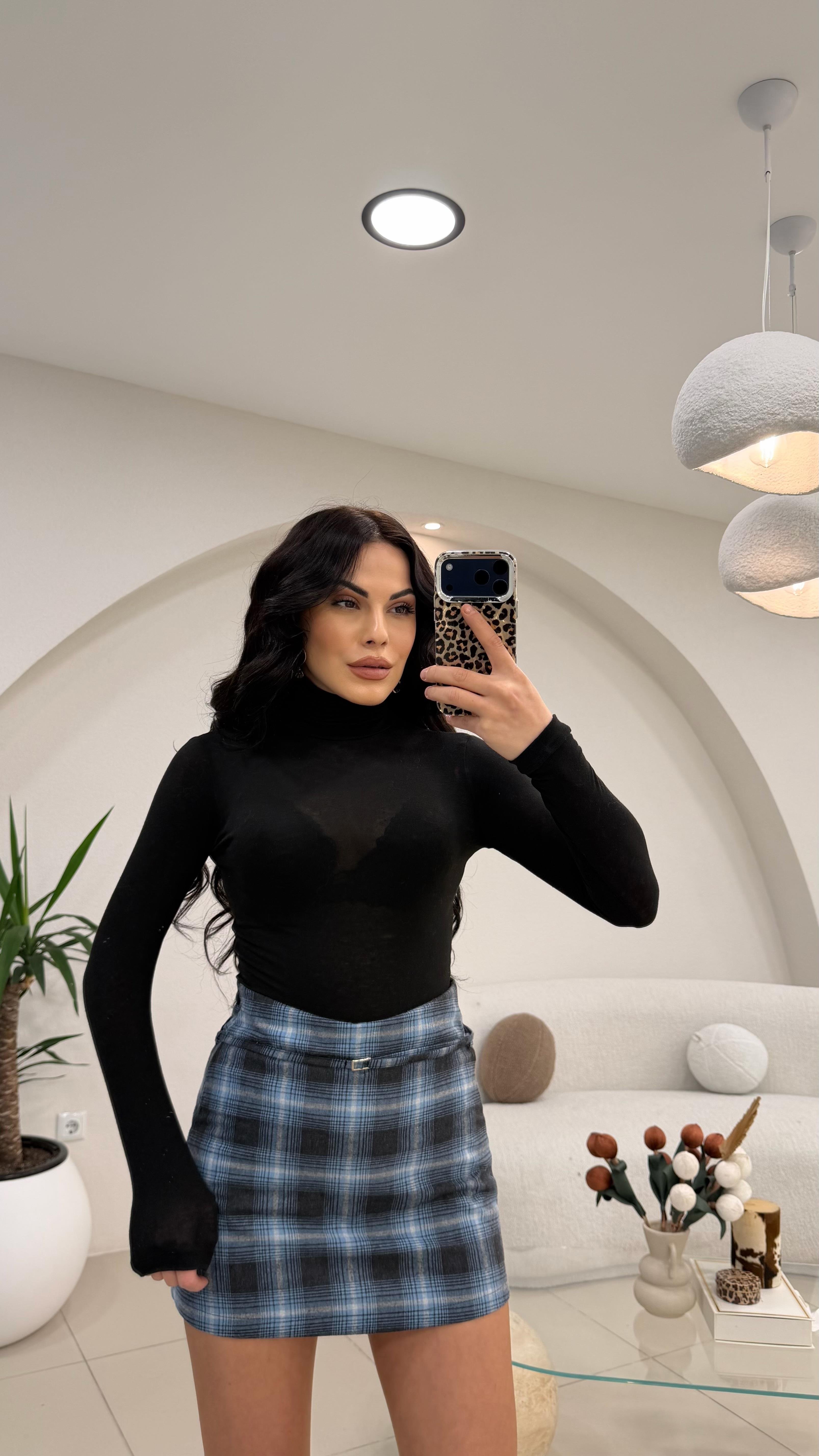 BALIKÇI YAKA TRANSPARAN BLUZ SİYAH 