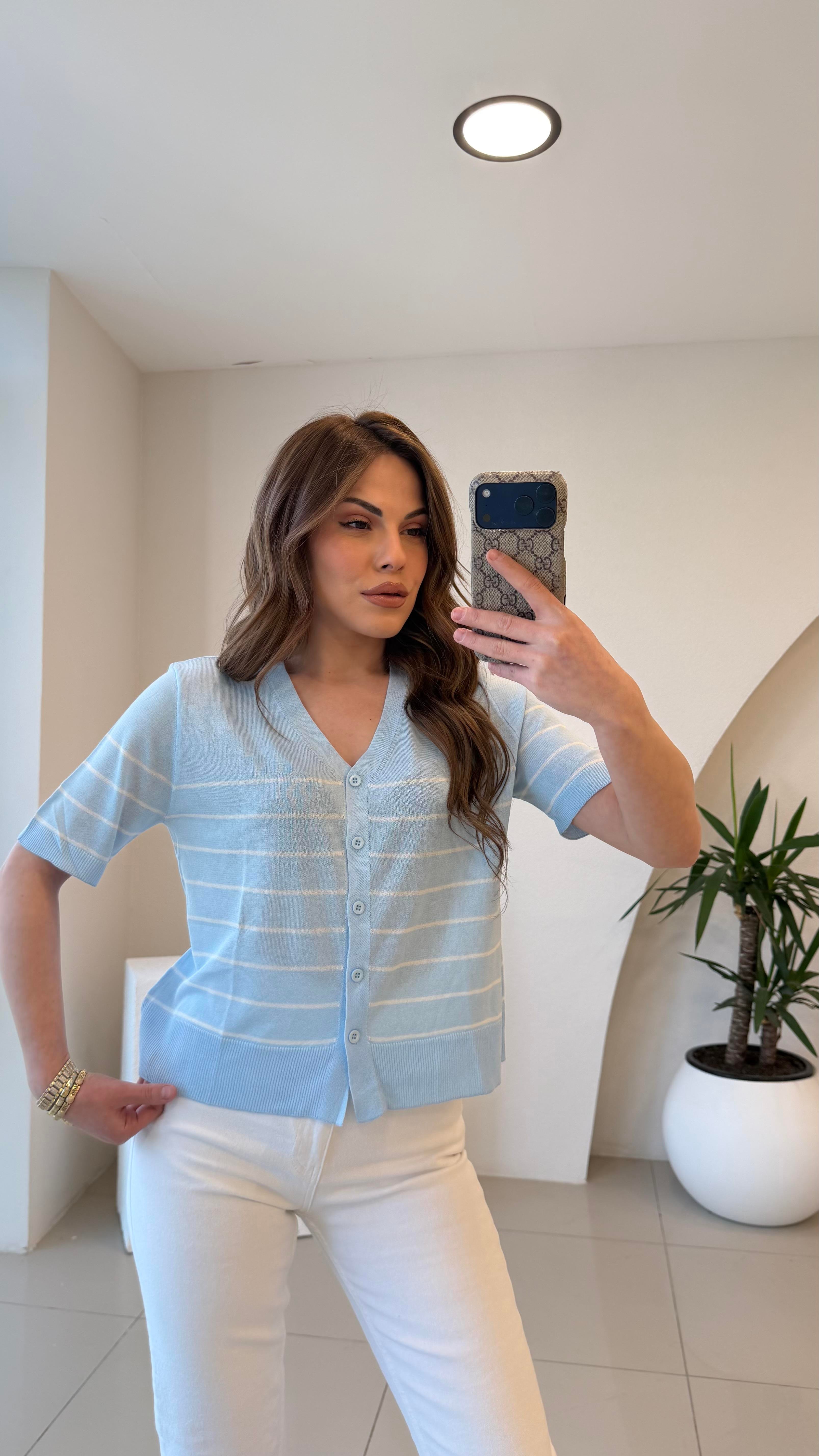 BEBE MAVİSİ ÇİZGİLİ MERSERİZE BLUZ 