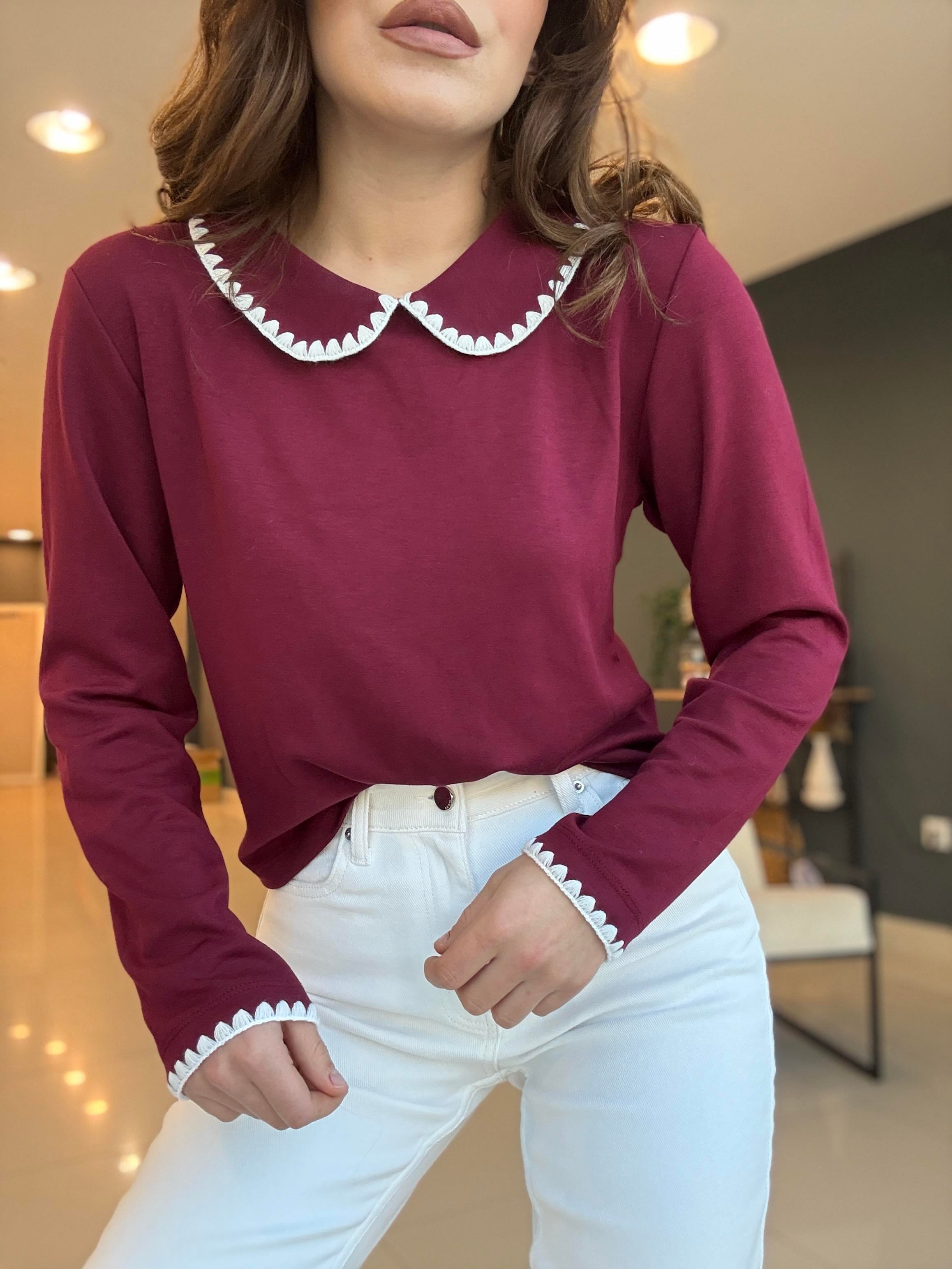 BEBE YAKA MODAL KUMAŞ BLUZ BORDO