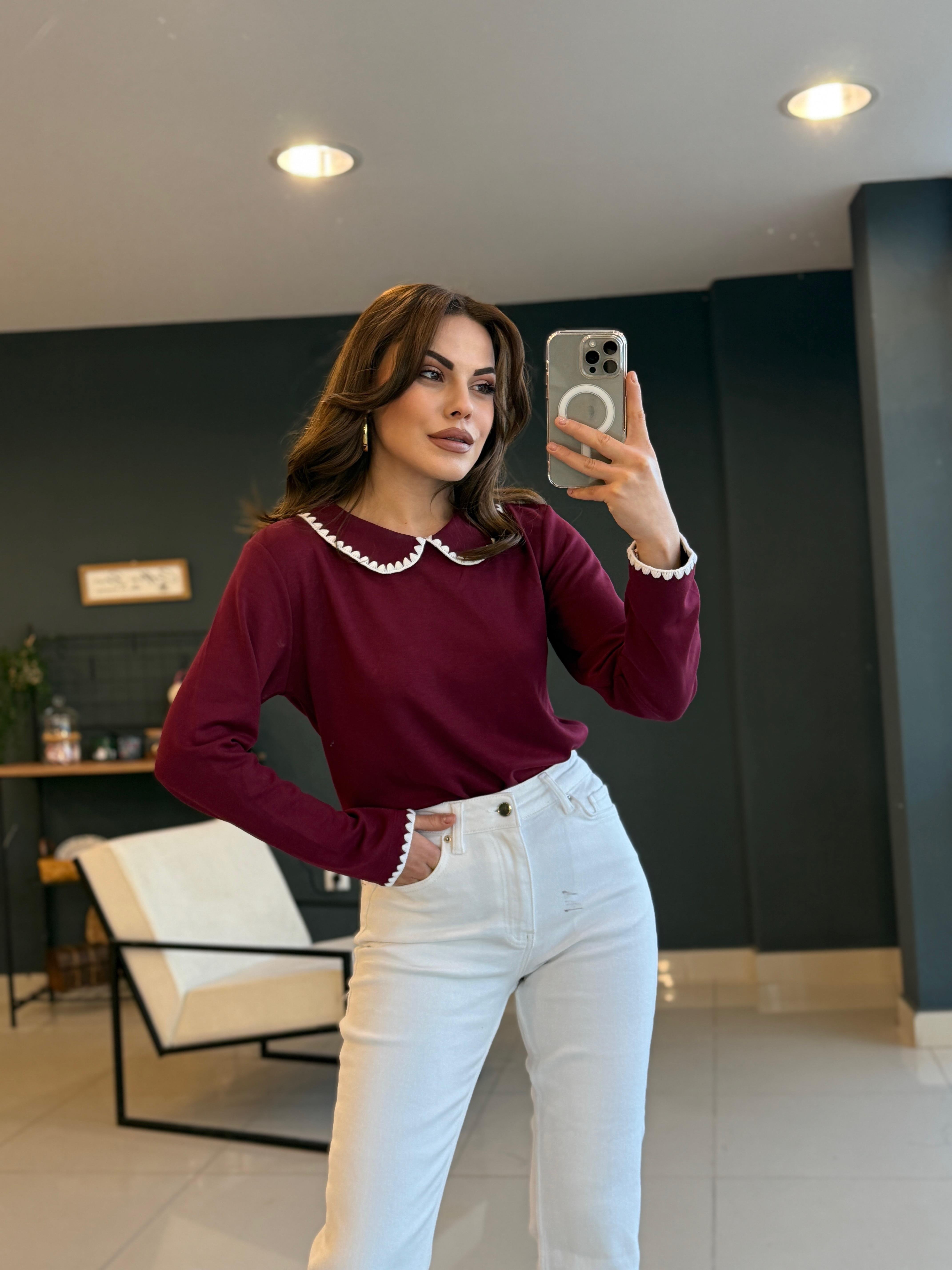 BEBE YAKA MODAL KUMAŞ BLUZ BORDO
