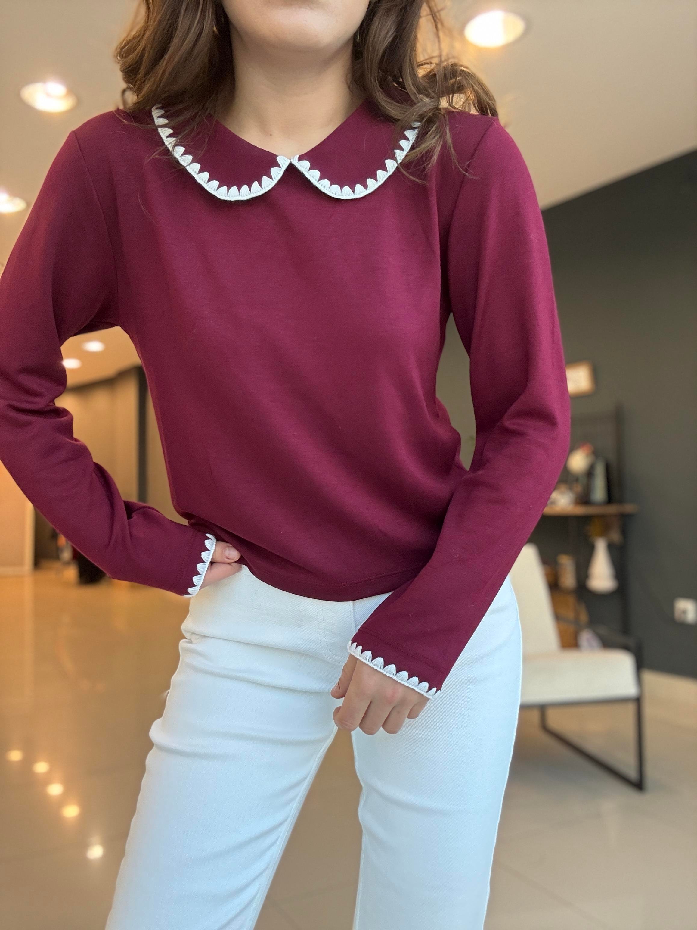 BEBE YAKA MODAL KUMAŞ BLUZ BORDO