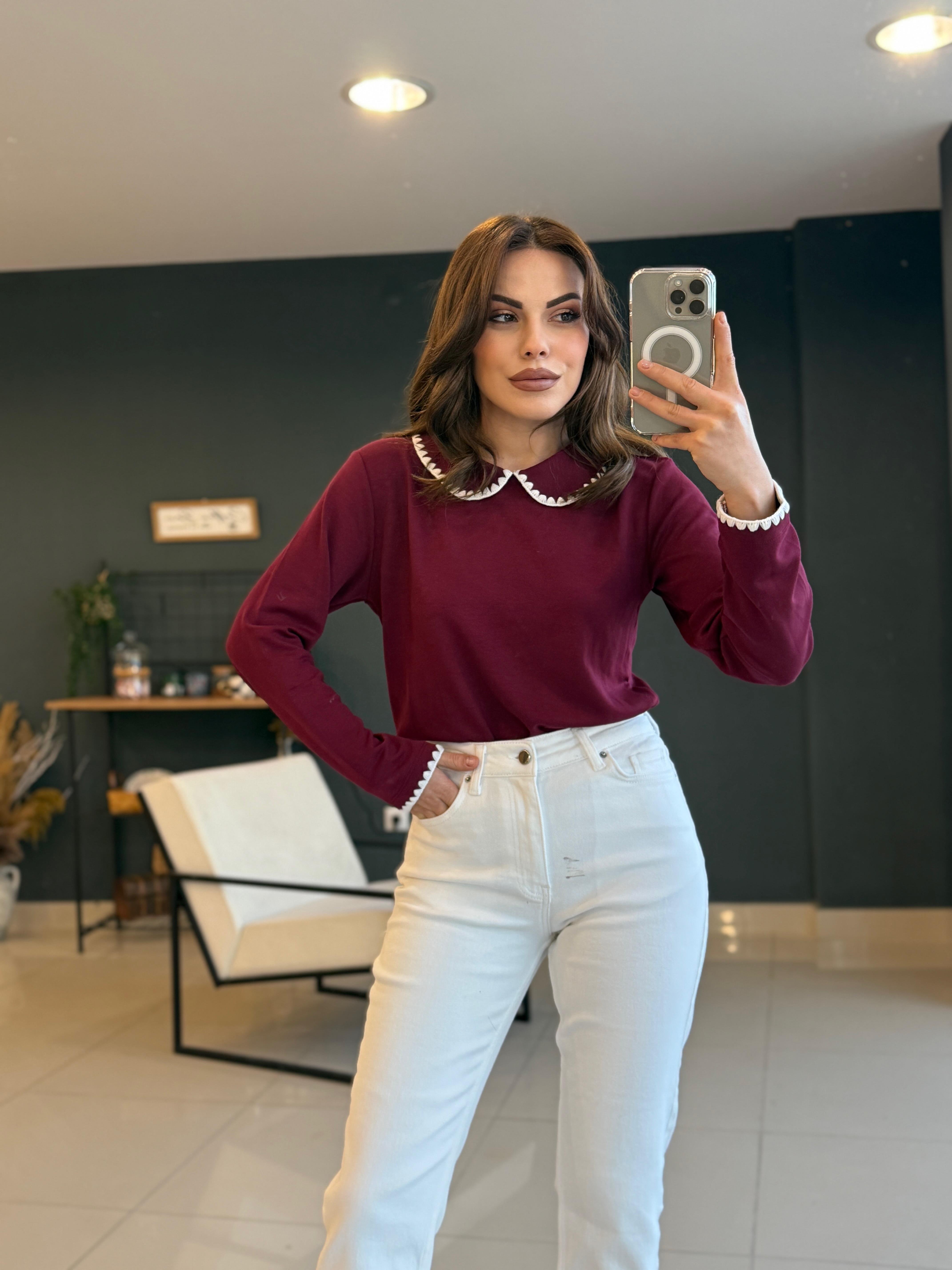 BEBE YAKA MODAL KUMAŞ BLUZ BORDO