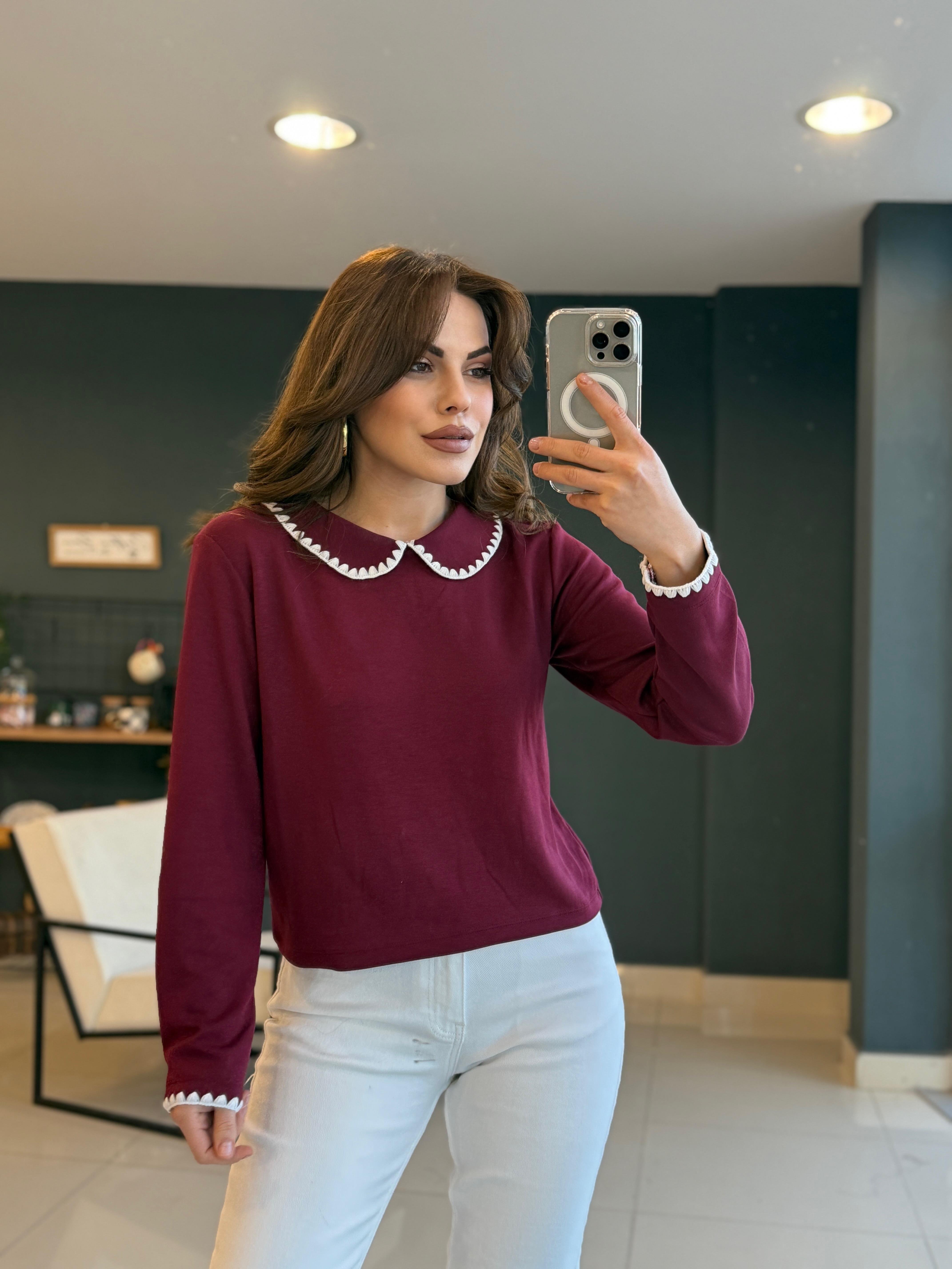 BEBE YAKA MODAL KUMAŞ BLUZ BORDO