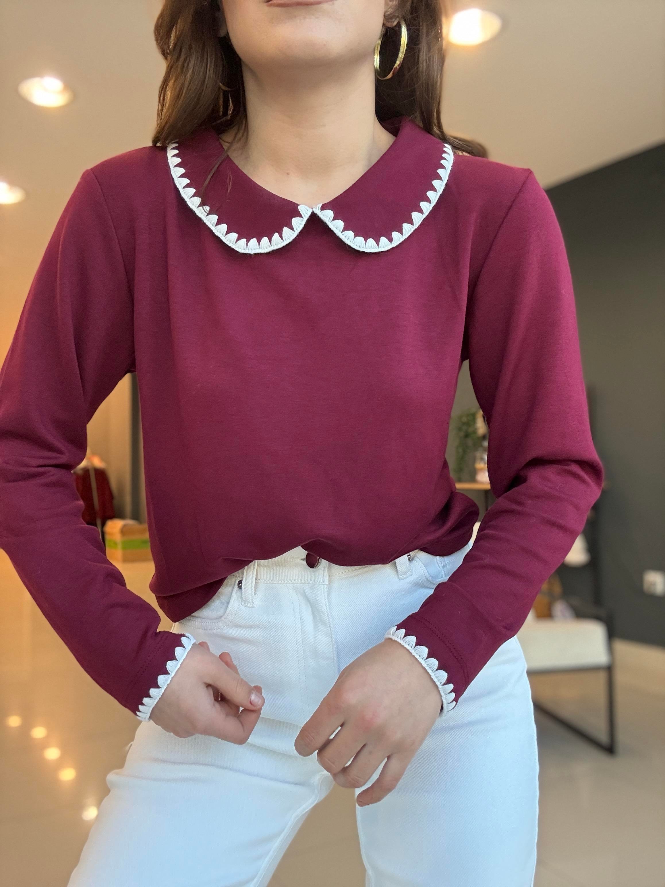 BEBE YAKA MODAL KUMAŞ BLUZ BORDO