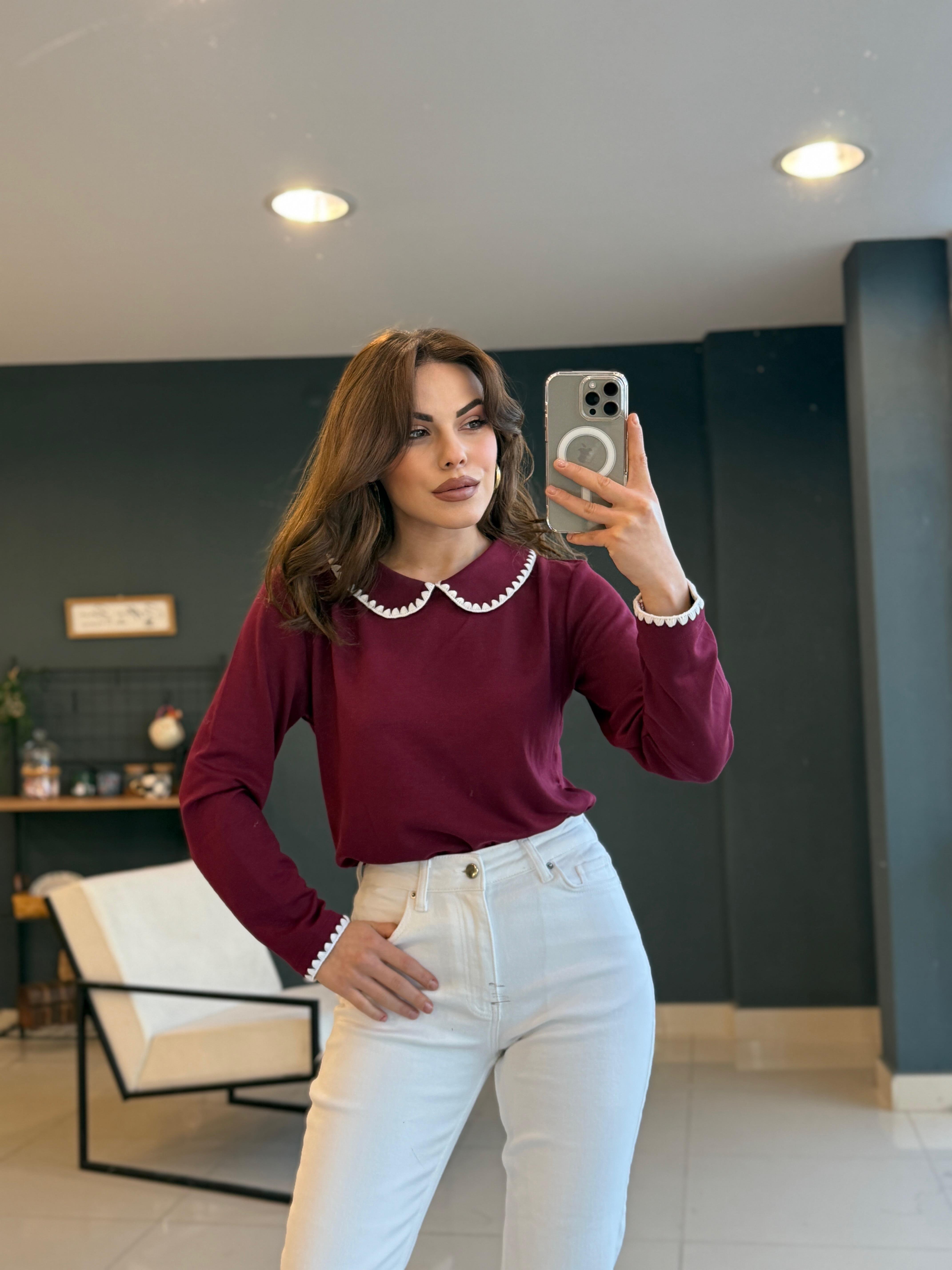 BEBE YAKA MODAL KUMAŞ BLUZ BORDO