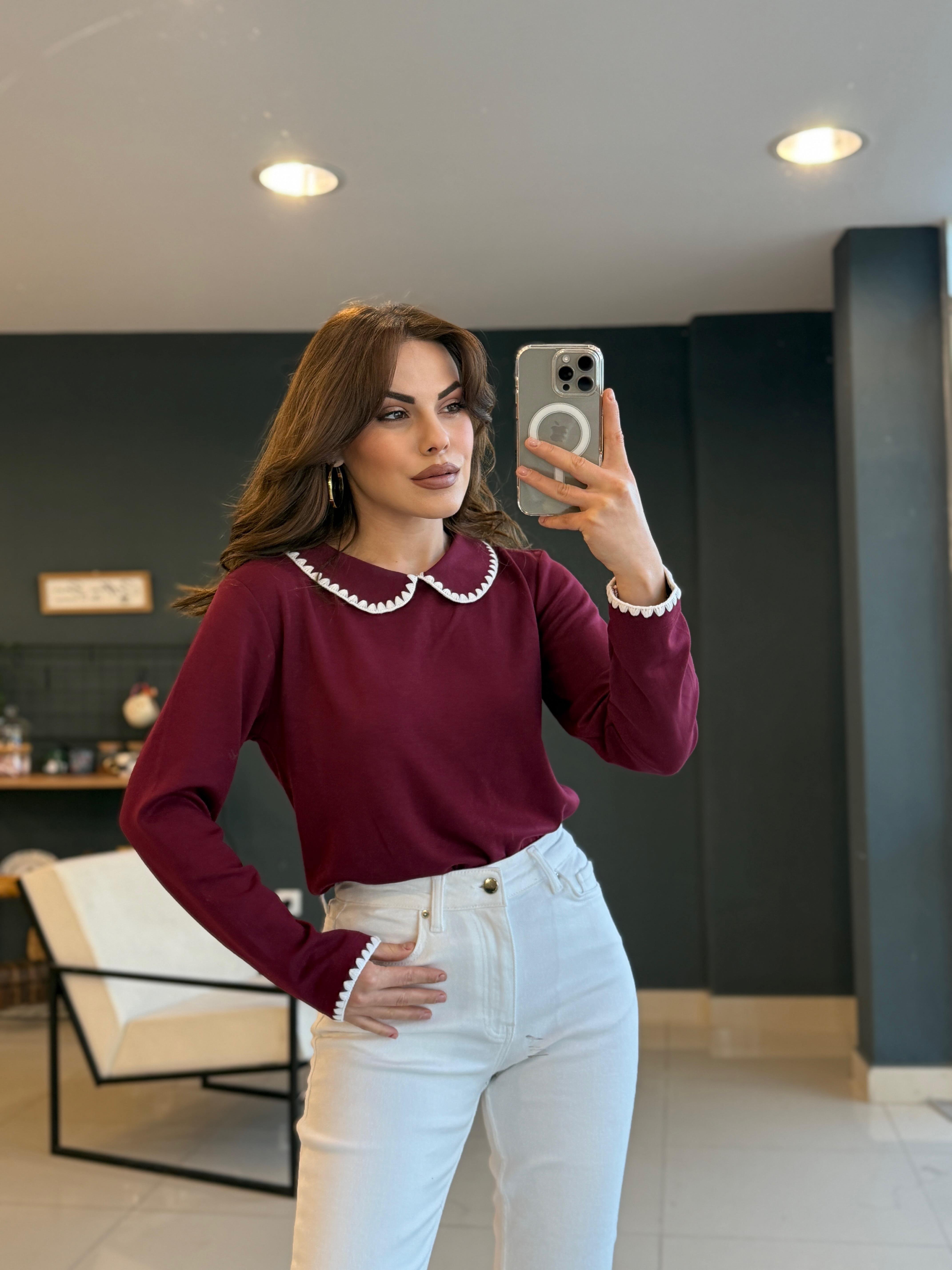 BEBE YAKA MODAL KUMAŞ BLUZ BORDO