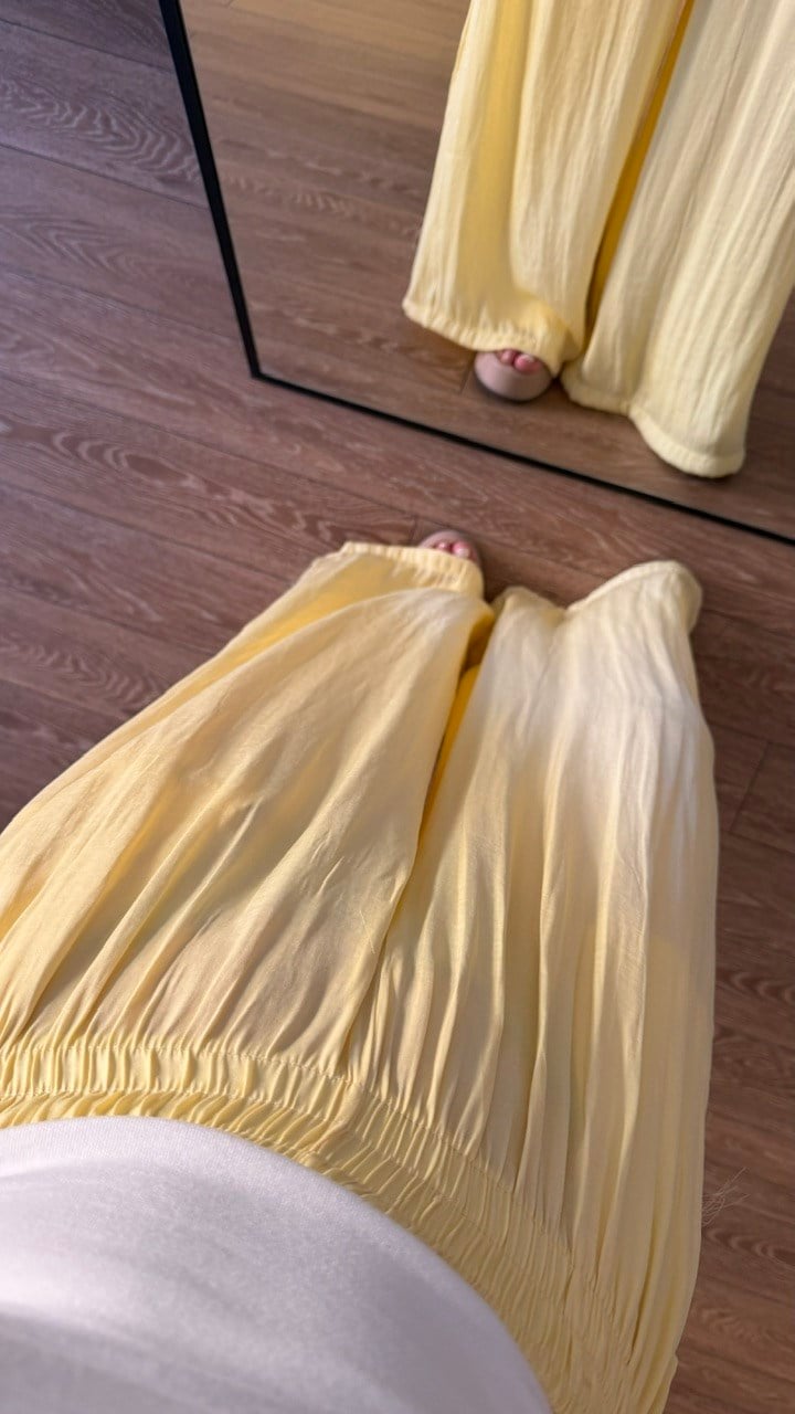 Bel Lastikli Saten Pantolon Sarı