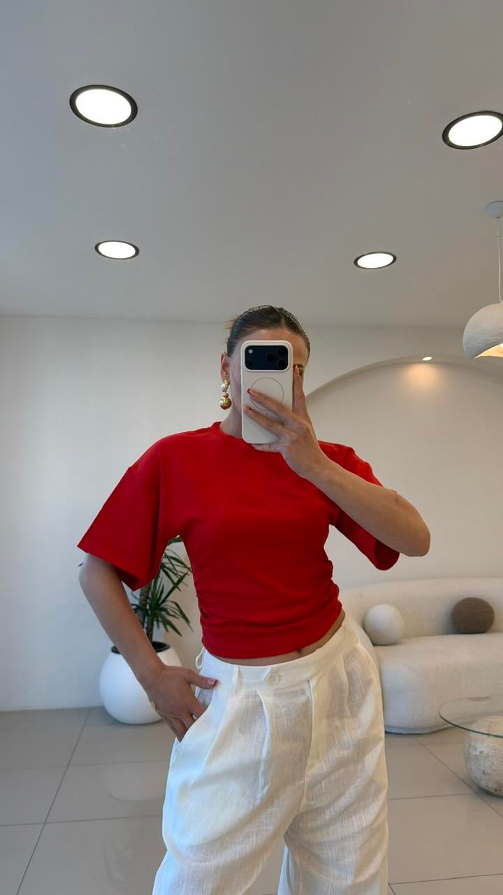 BEL OTURTMALI KISA KOL TSHIRT KIRMIZI