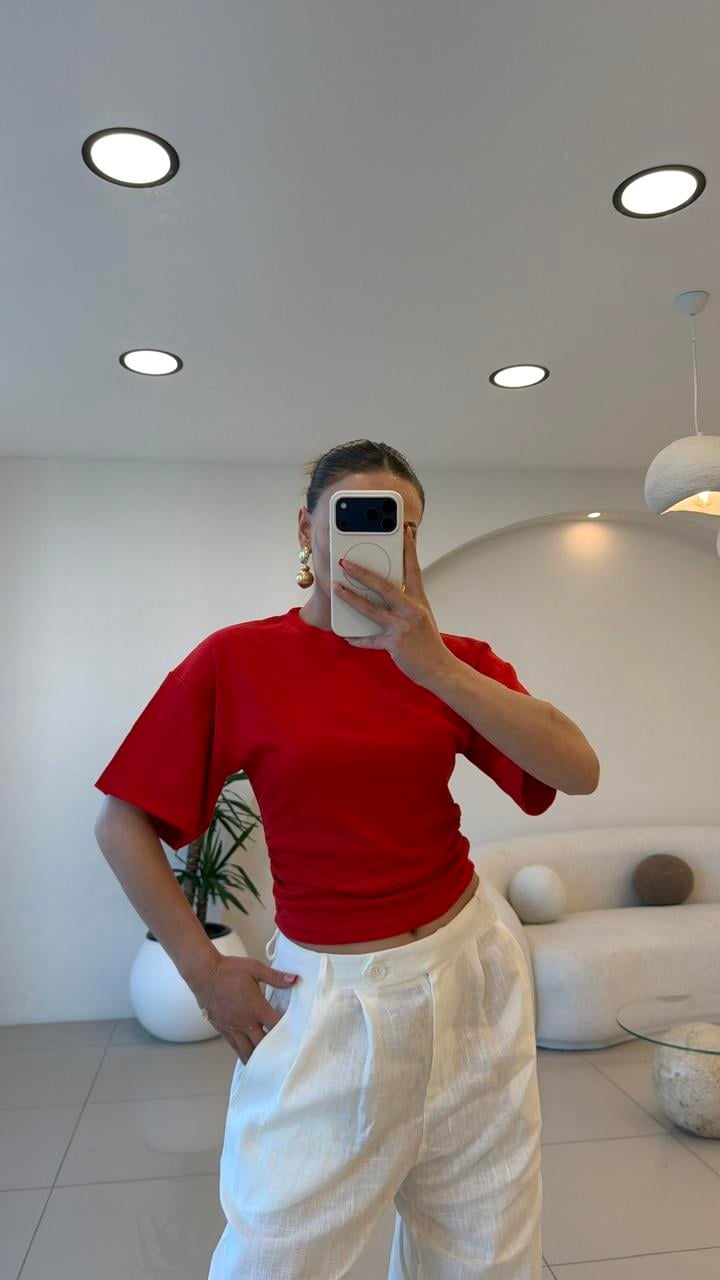 BEL OTURTMALI KISA KOL TSHIRT KIRMIZI
