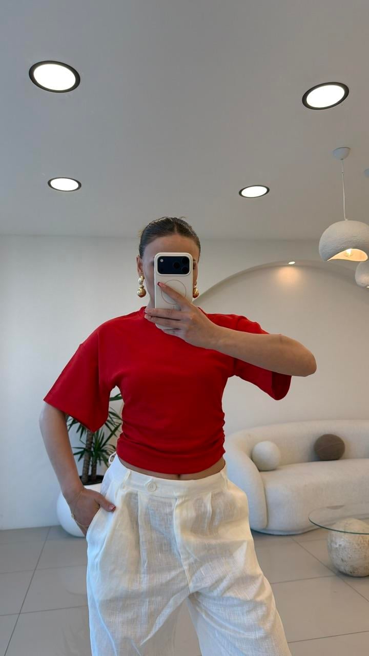 BEL OTURTMALI KISA KOL TSHIRT KIRMIZI