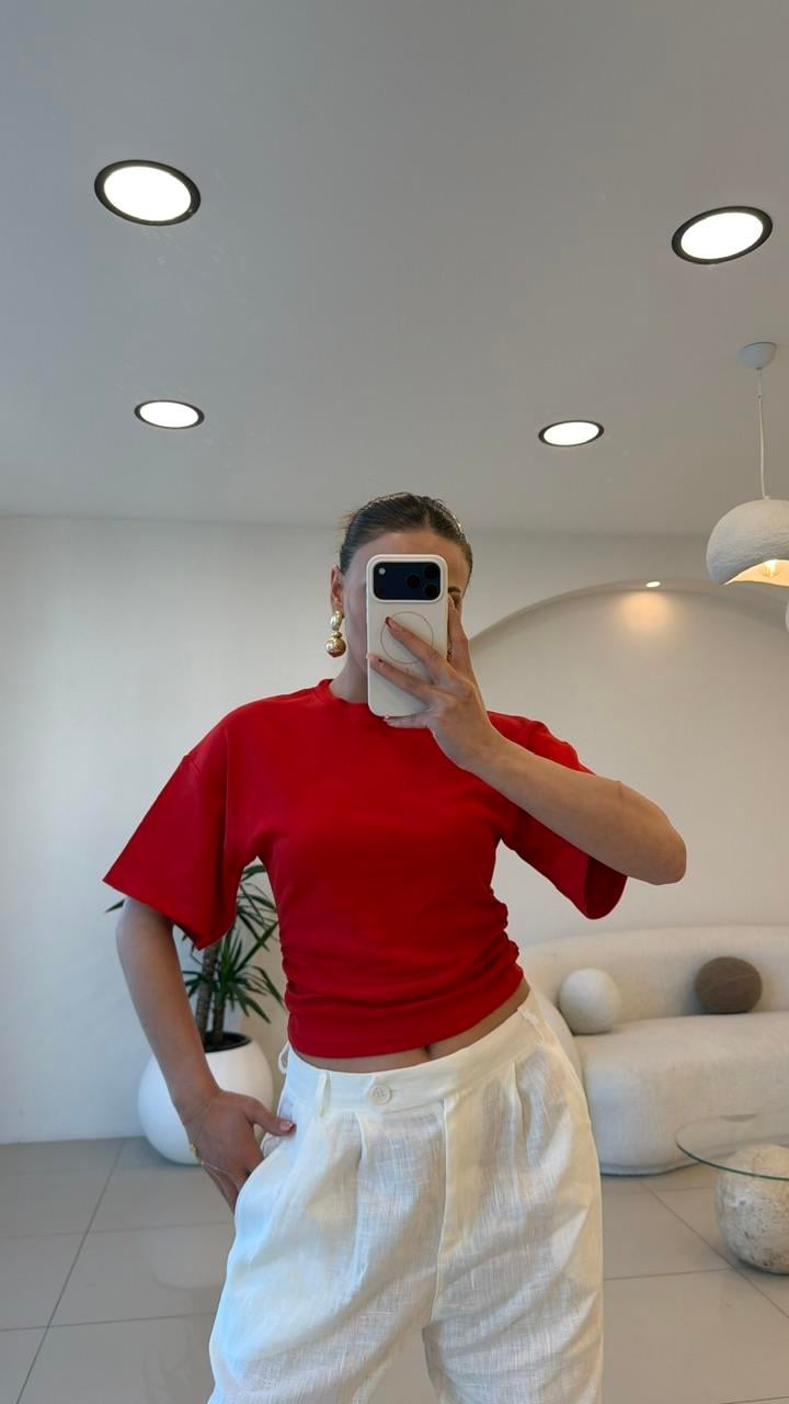 BEL OTURTMALI KISA KOL TSHIRT KIRMIZI