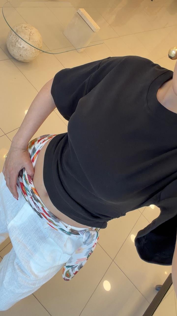BEL OTURTMALI KISA KOL TSHIRT SİYAH