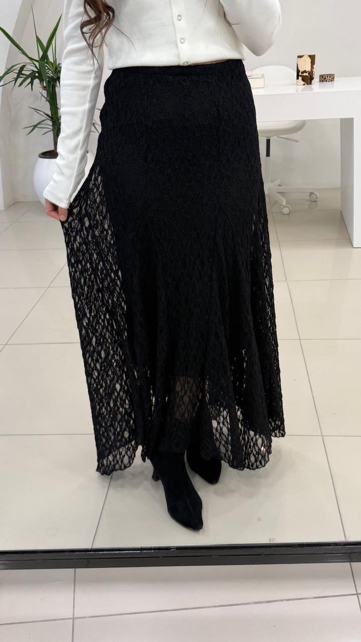 BELİ FERMUARLI VOLANLI DANTEL ETEK 