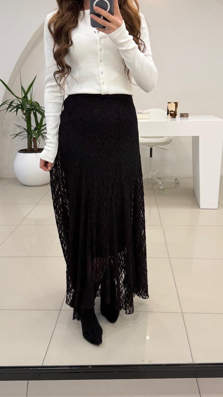 BELİ FERMUARLI VOLANLI DANTEL ETEK 