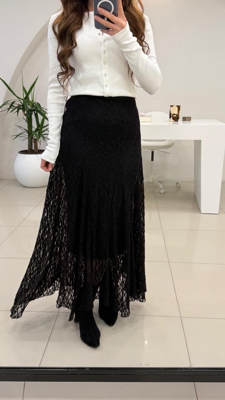 BELİ FERMUARLI VOLANLI DANTEL ETEK 