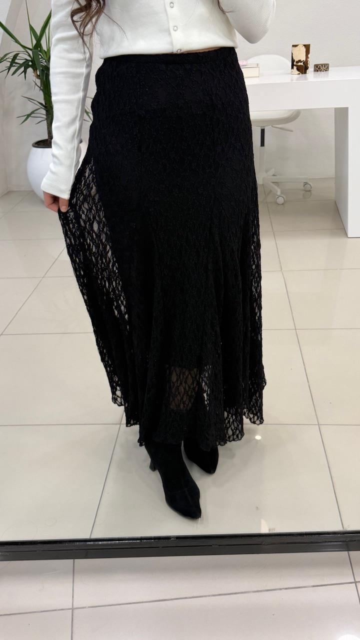 BELİ FERMUARLI VOLANLI DANTEL ETEK 