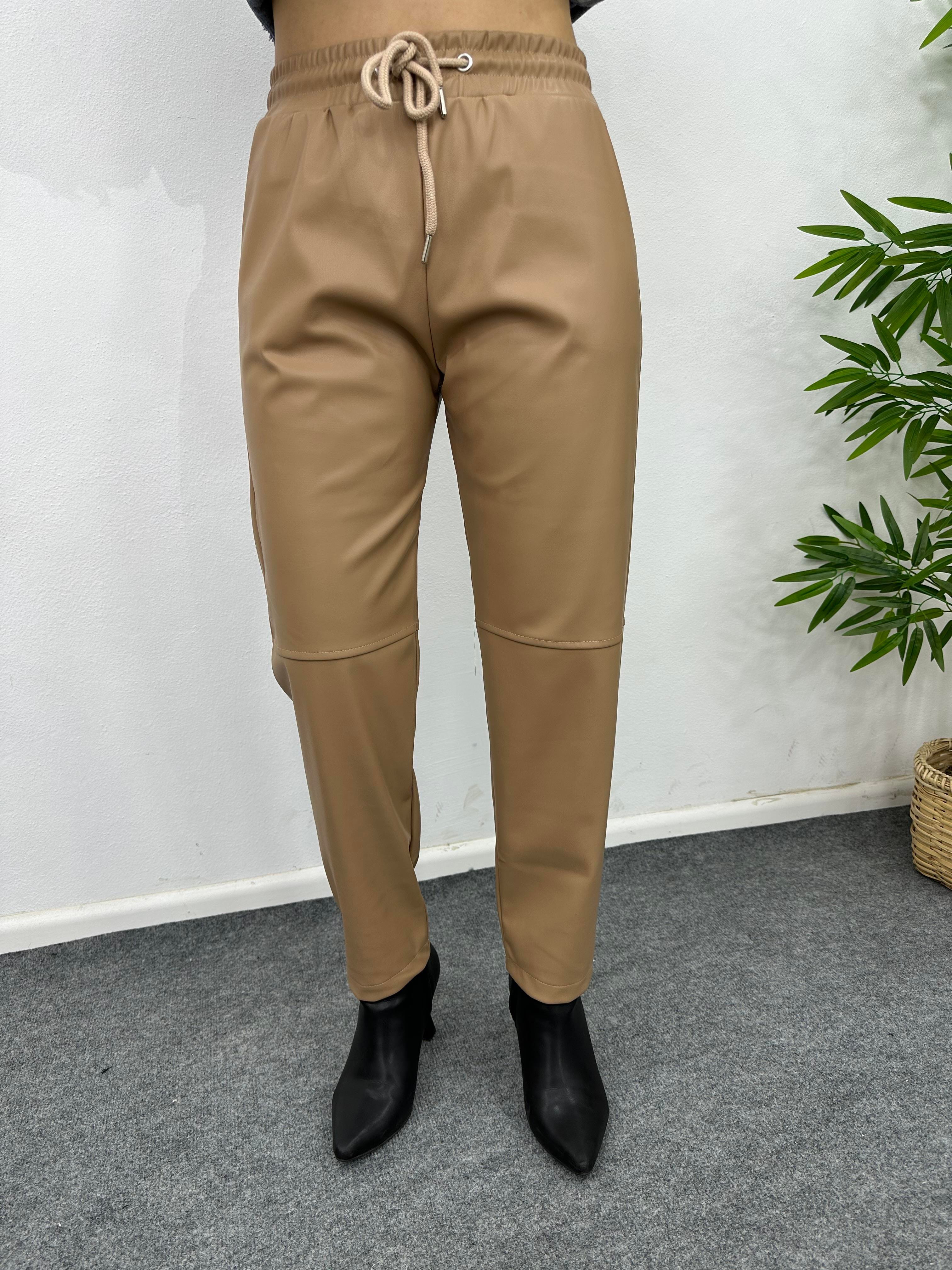 BELİ LASTİKLİ CAMEL RENGİ DERİ PANTOLON