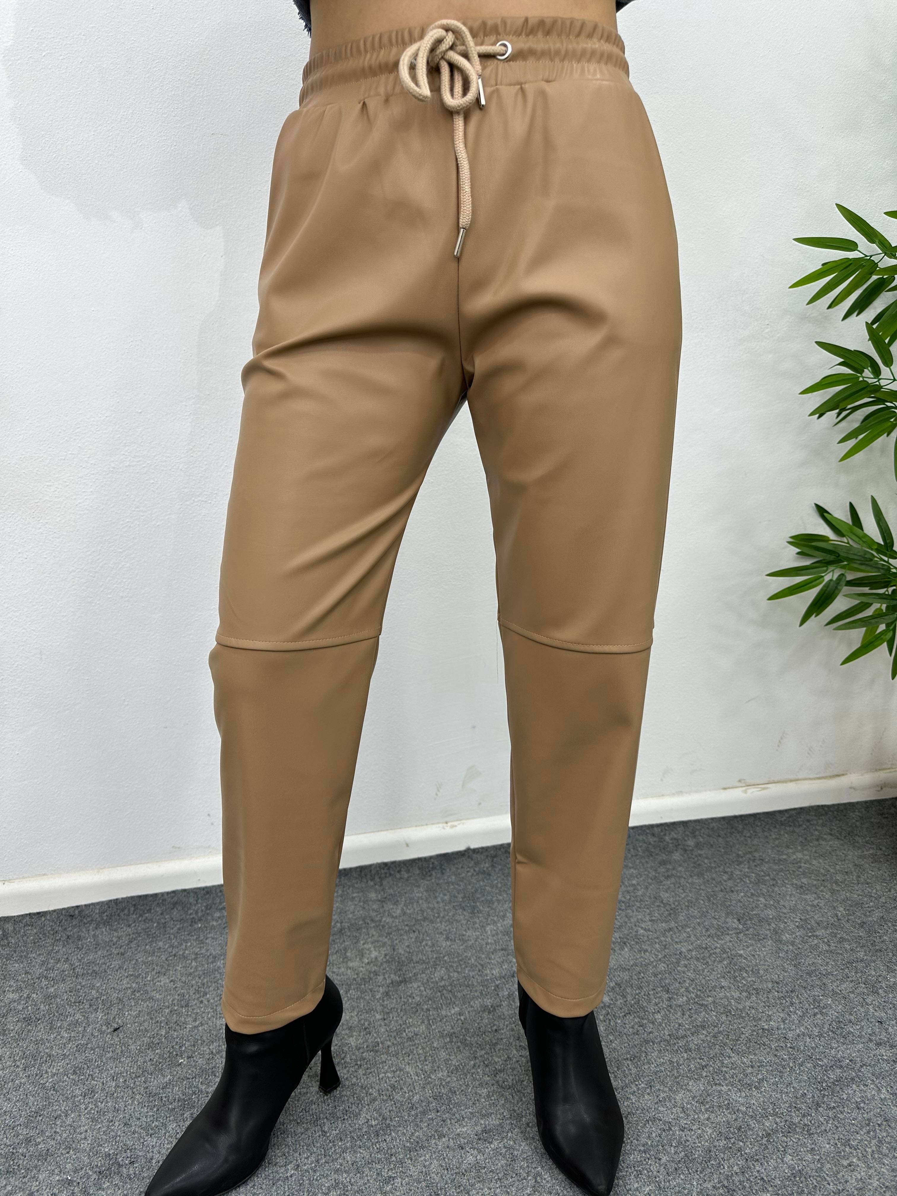BELİ LASTİKLİ CAMEL RENGİ DERİ PANTOLON