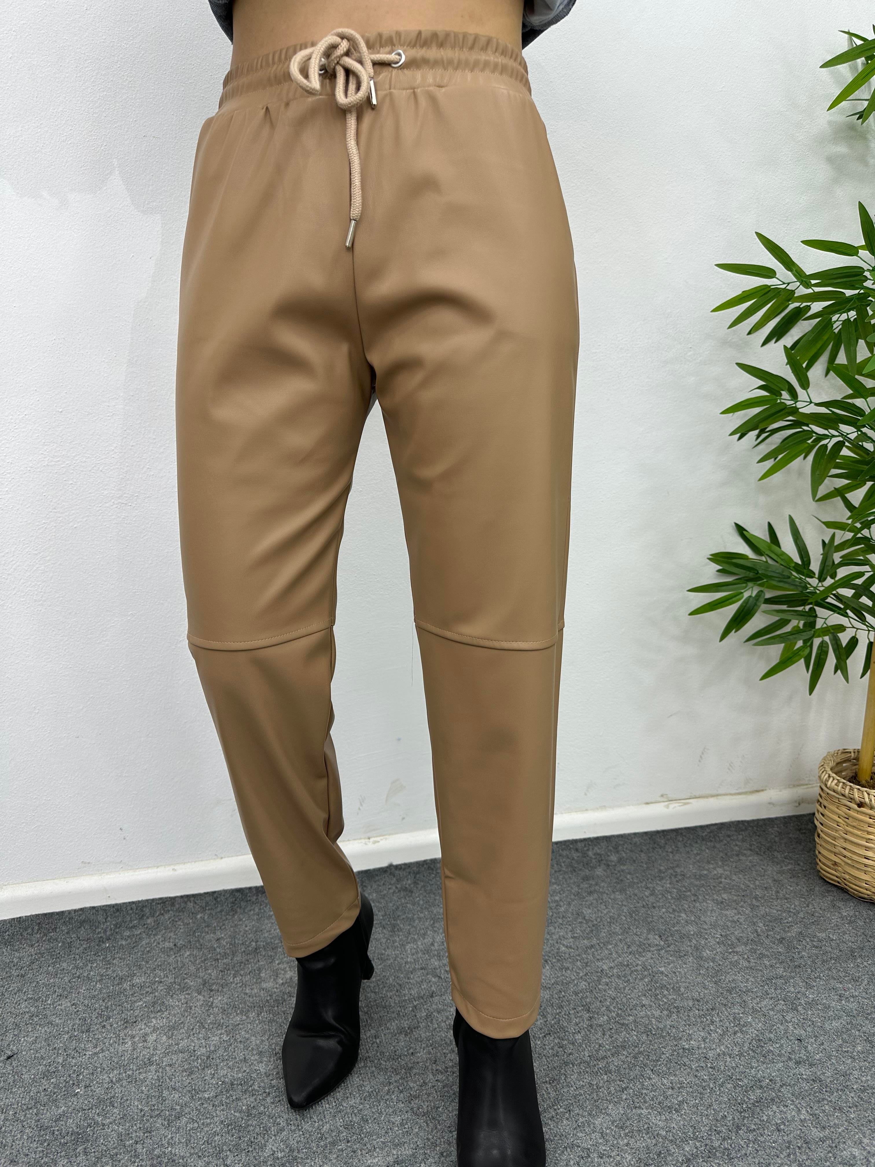 BELİ LASTİKLİ CAMEL RENGİ DERİ PANTOLON