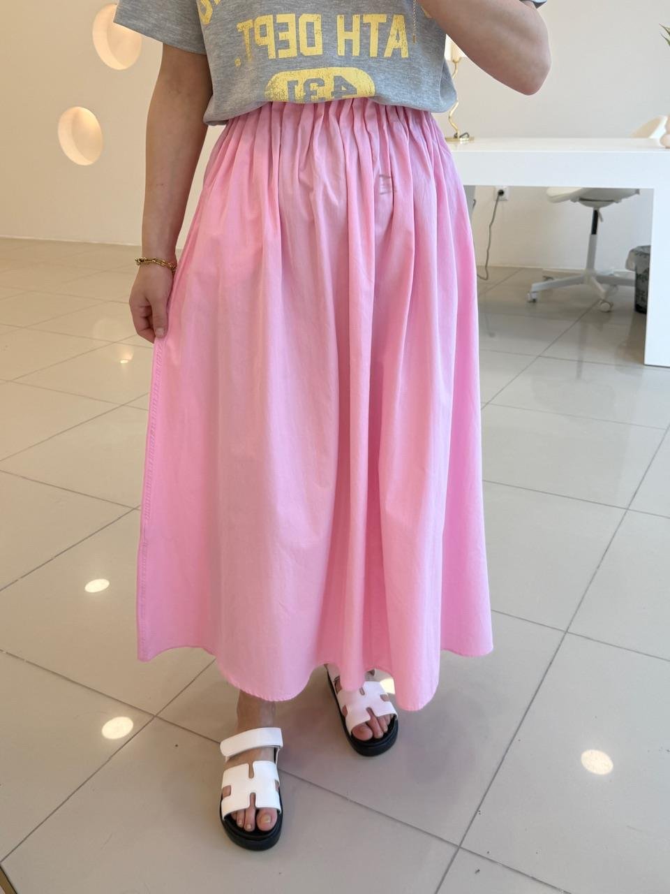BELİ LASTİKLİ POPLİN PEMBE  ETEK 