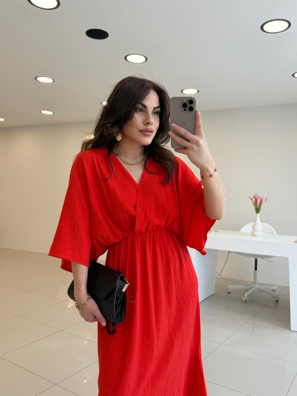 BELİ LASTİKLİ PREMİUM SERİ KIRMIZI ELBİSE