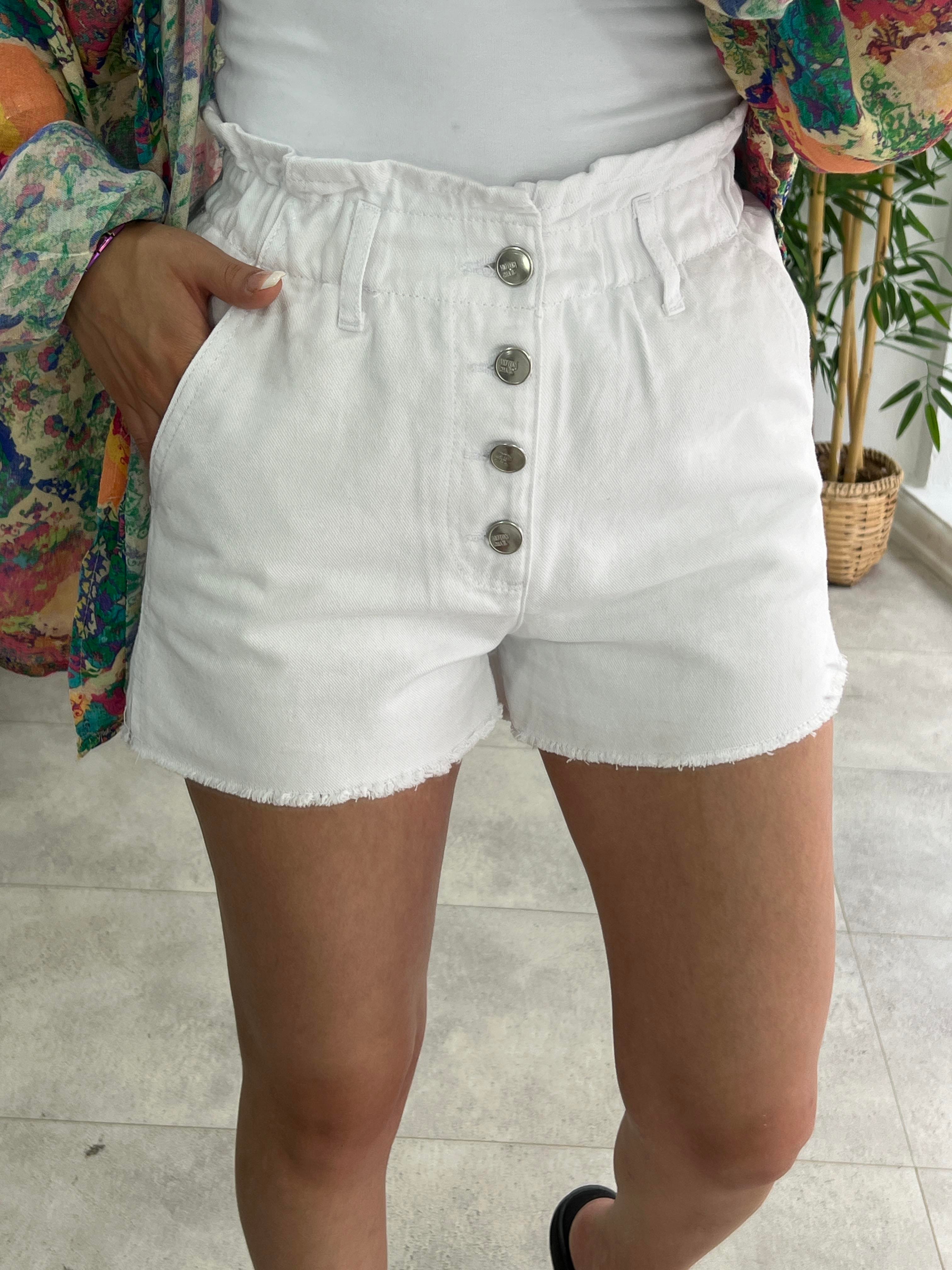 BEYAZ BELİ LASTİKLİ DENİM ŞORT