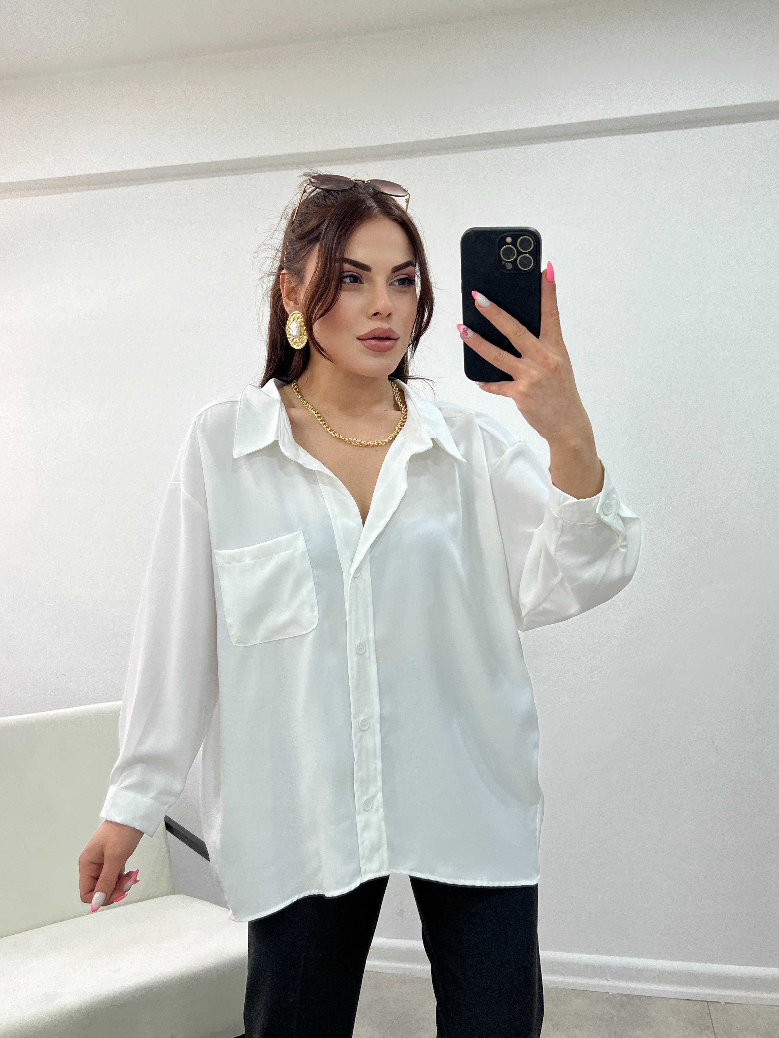 BEYAZ GREP KUMAŞ OVERSİZE GÖMLEK