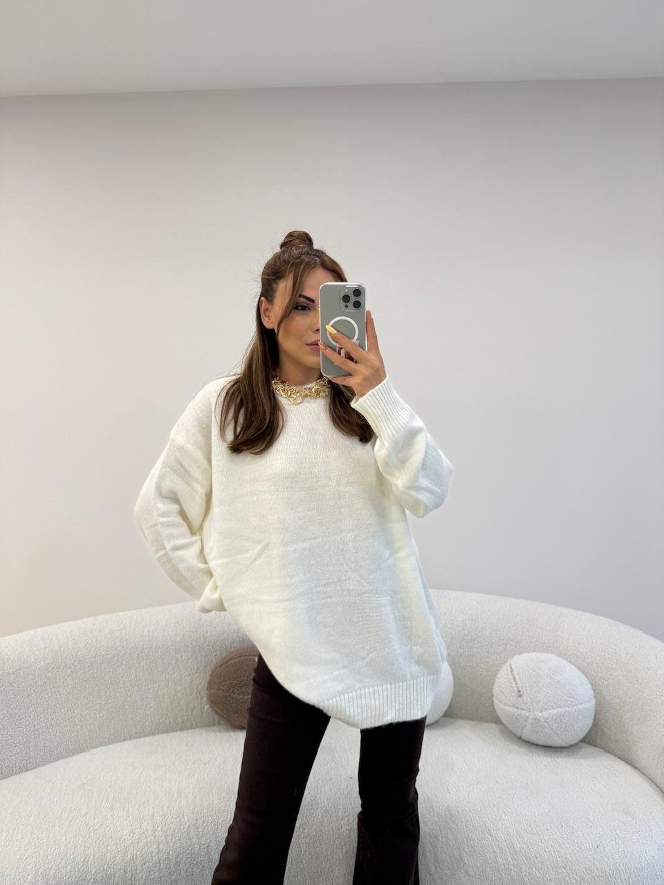 BİSİKLET YAKA BASİC KAZAK EKRU