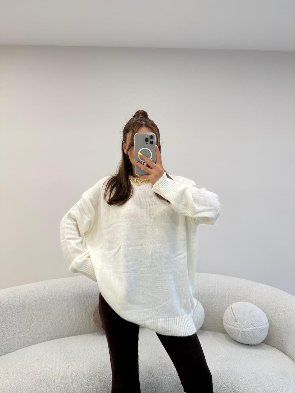 BİSİKLET YAKA BASİC KAZAK EKRU