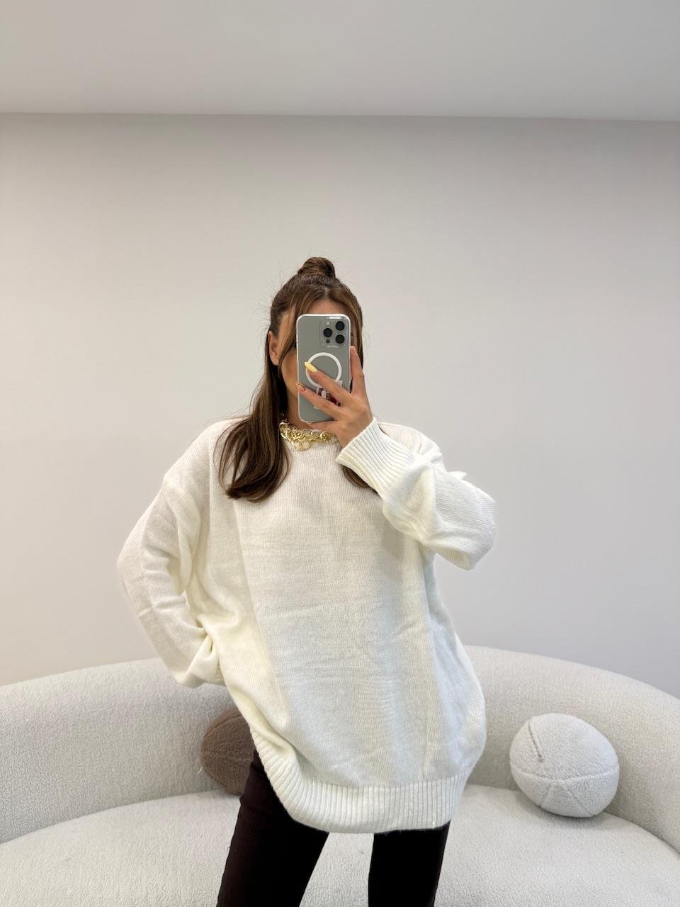 BİSİKLET YAKA BASİC KAZAK EKRU