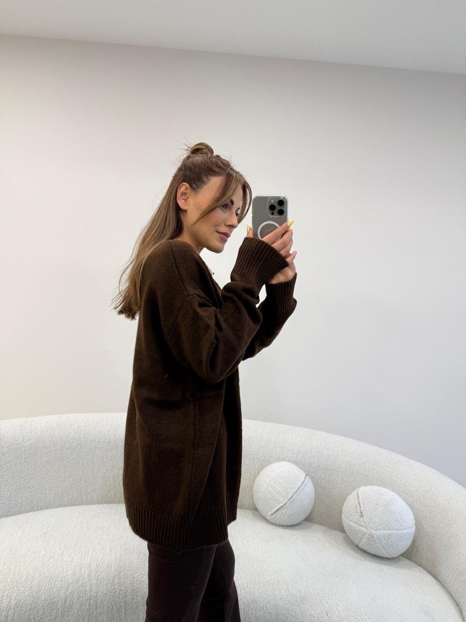 BİSİKLET YAKA BASİC KAZAK KAHVE