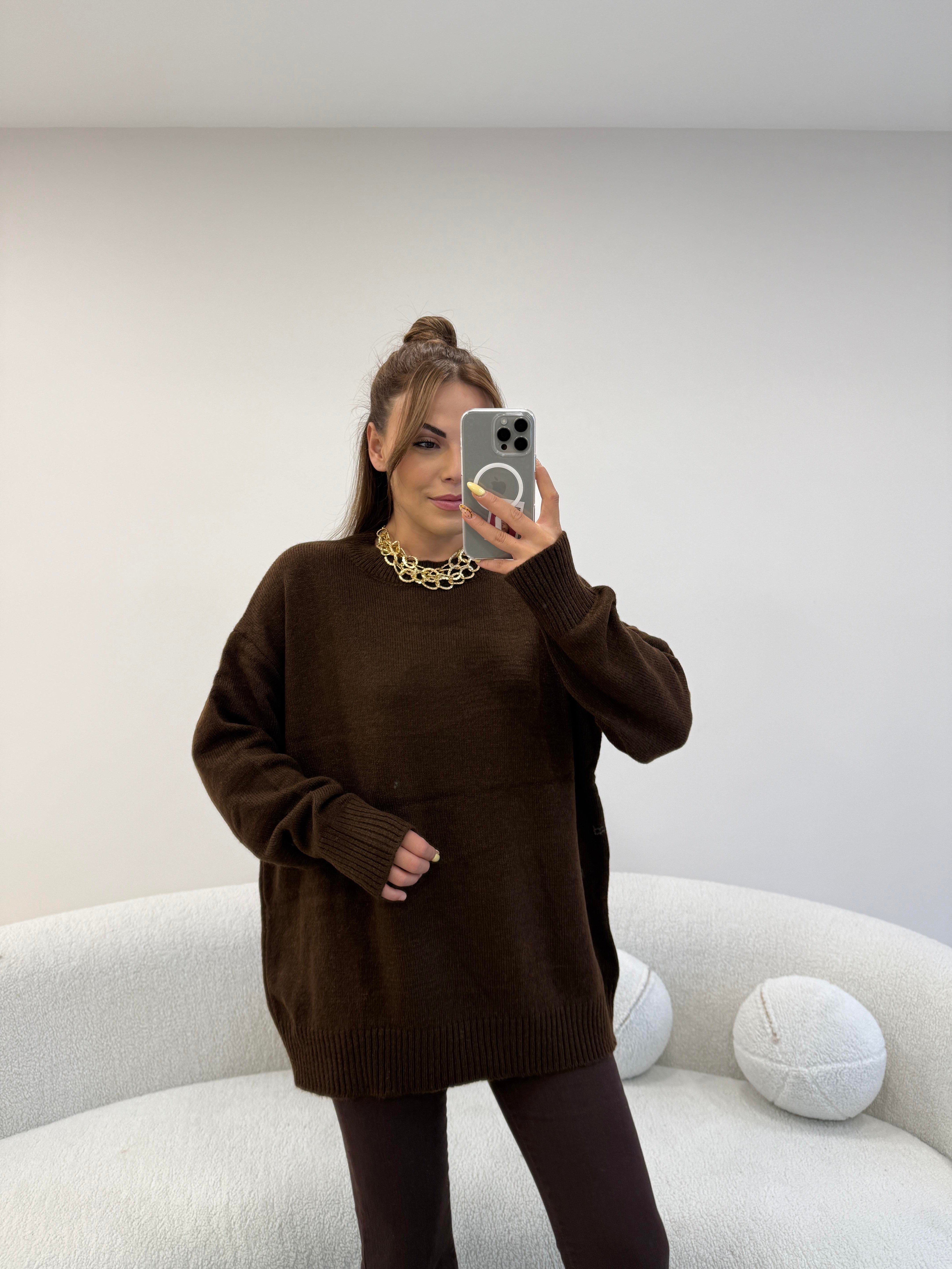 BİSİKLET YAKA BASİC KAZAK KAHVE