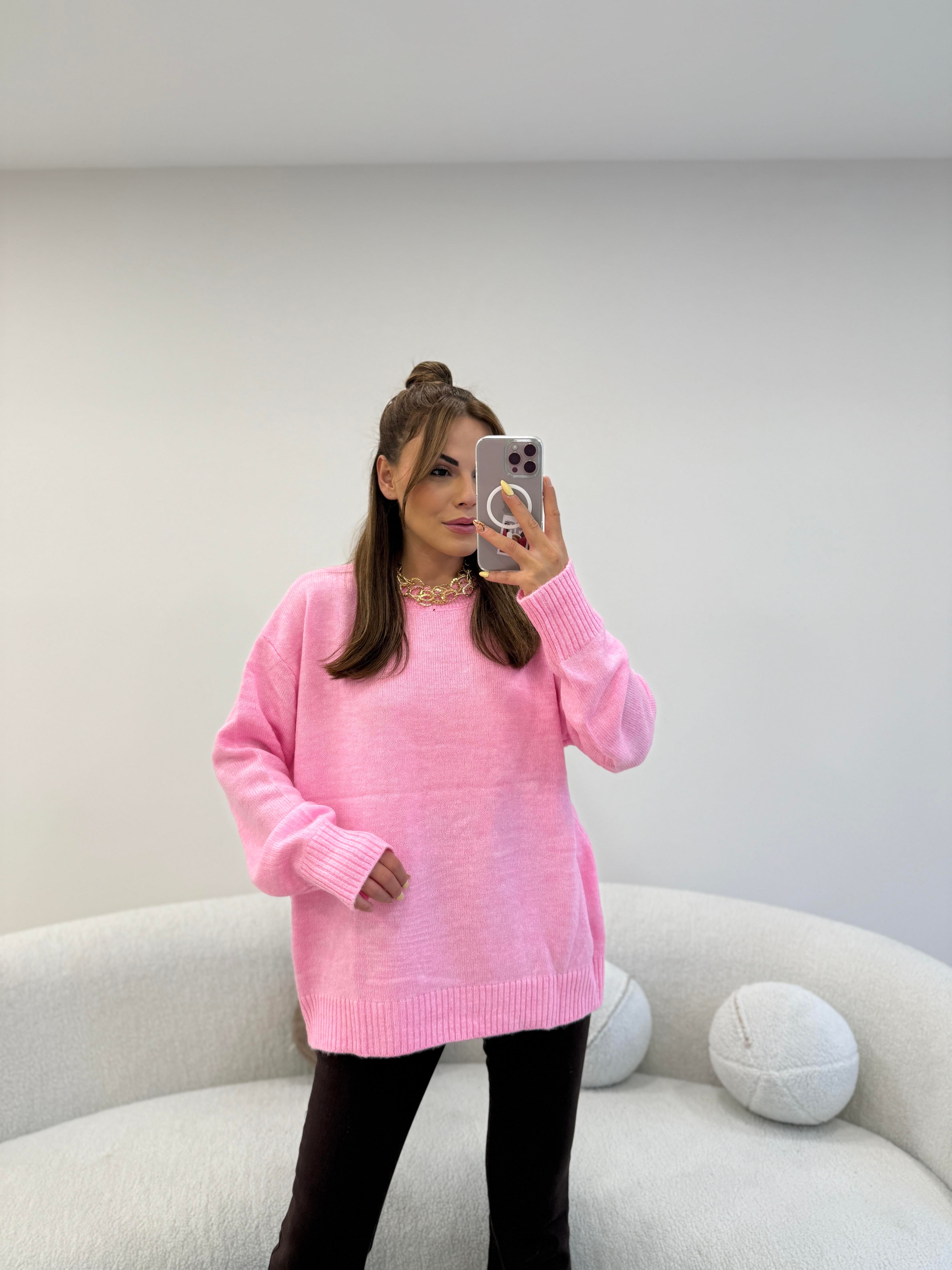 BİSİKLET YAKA BASİC KAZAK PEMBE