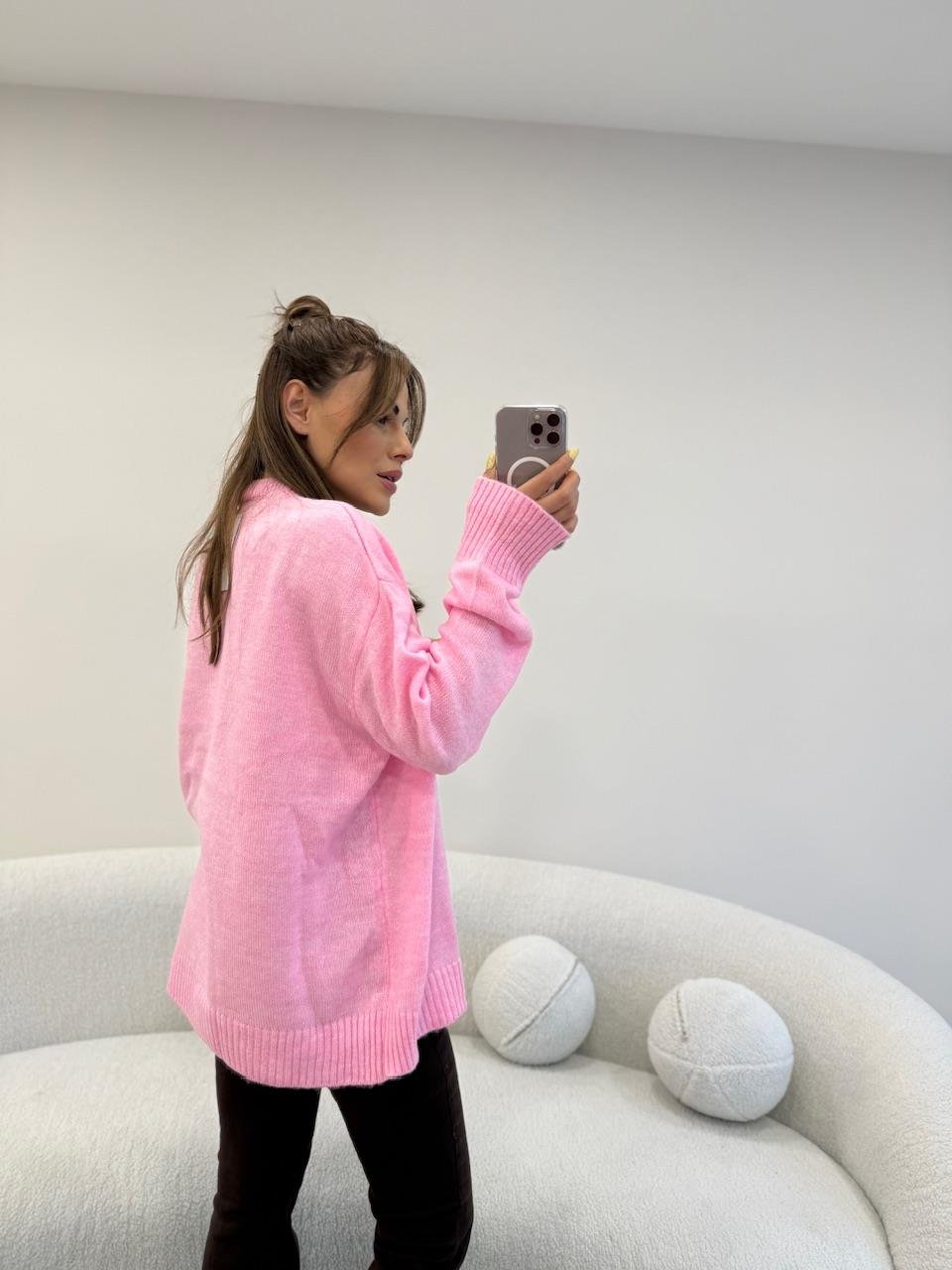 BİSİKLET YAKA BASİC KAZAK PEMBE