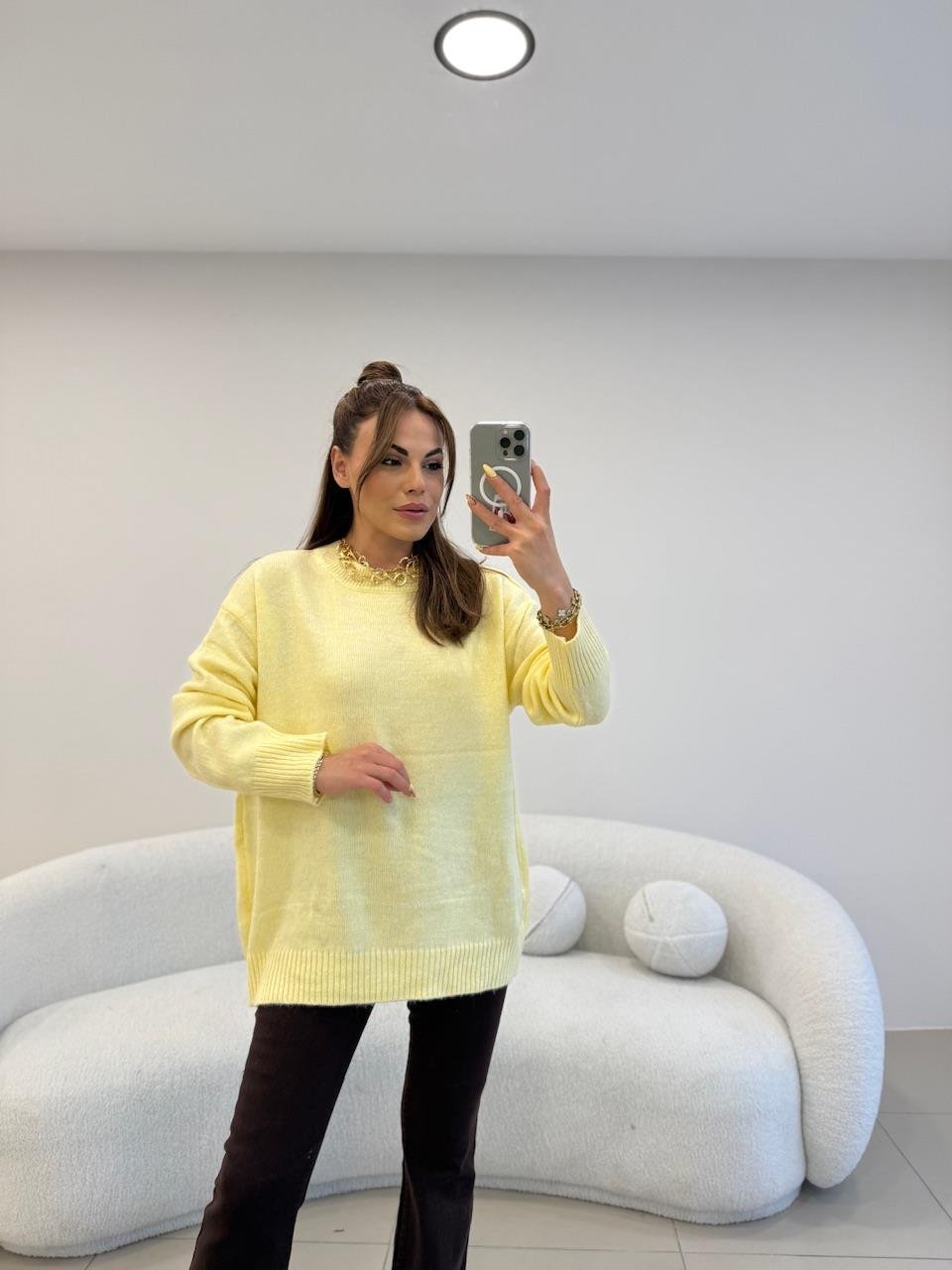 BİSİKLET YAKA BASİC KAZAK SARI