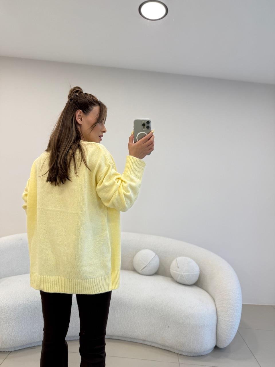 BİSİKLET YAKA BASİC KAZAK SARI