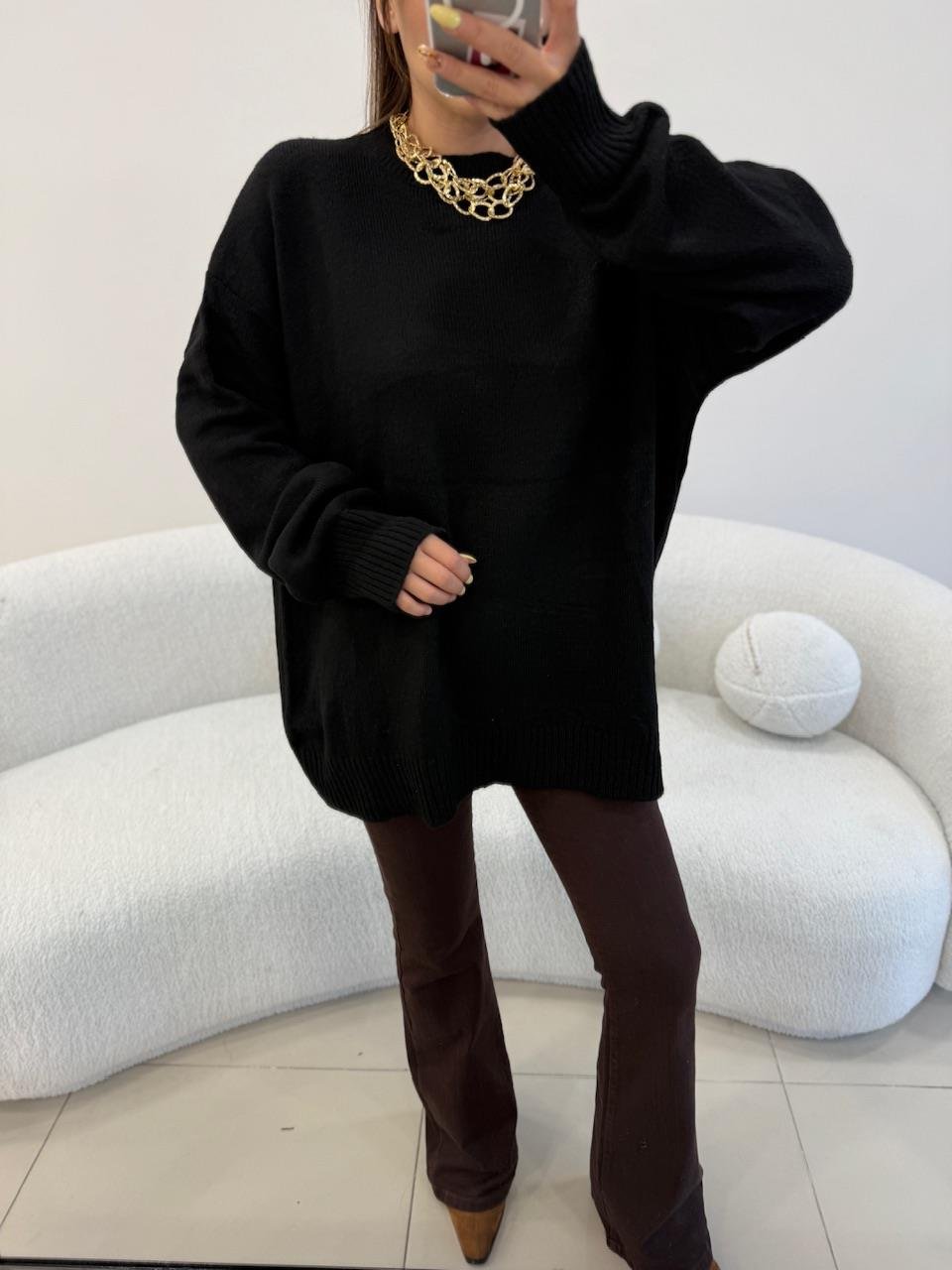 BİSİKLET YAKA BASİC KAZAK SİYAH