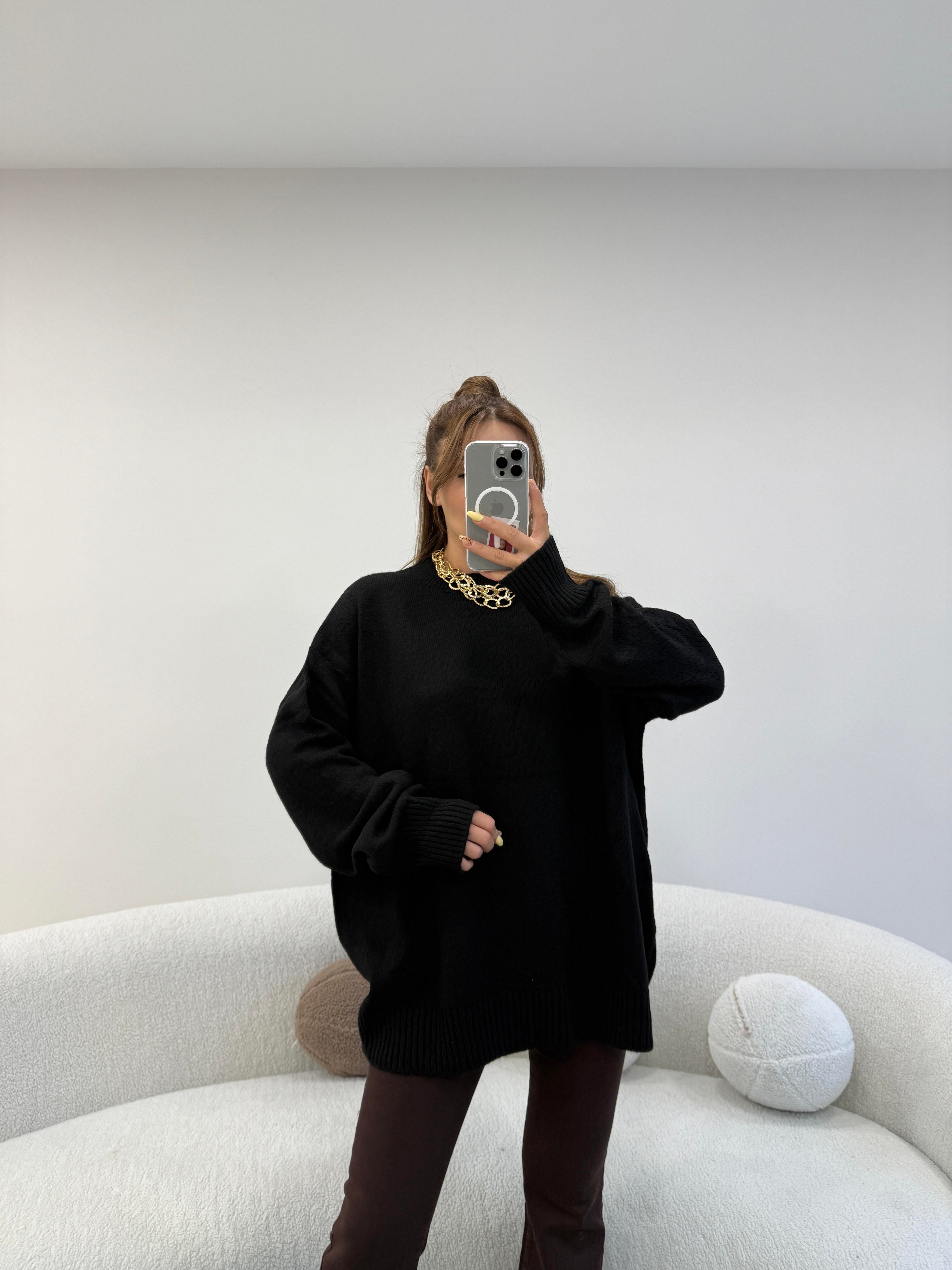 BİSİKLET YAKA BASİC KAZAK SİYAH