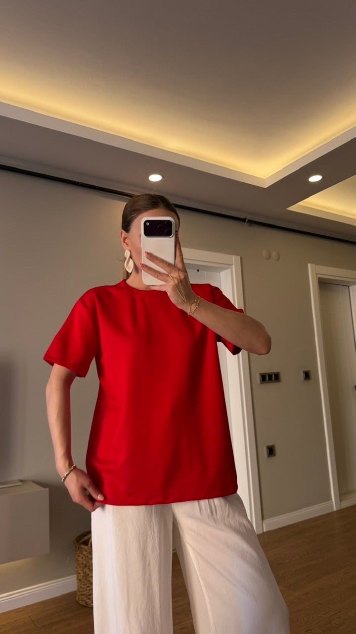 BİSİKLET YAKA BASİC TSHIRT KIRMIZI