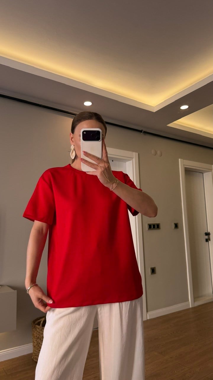 BİSİKLET YAKA BASİC TSHIRT KIRMIZI