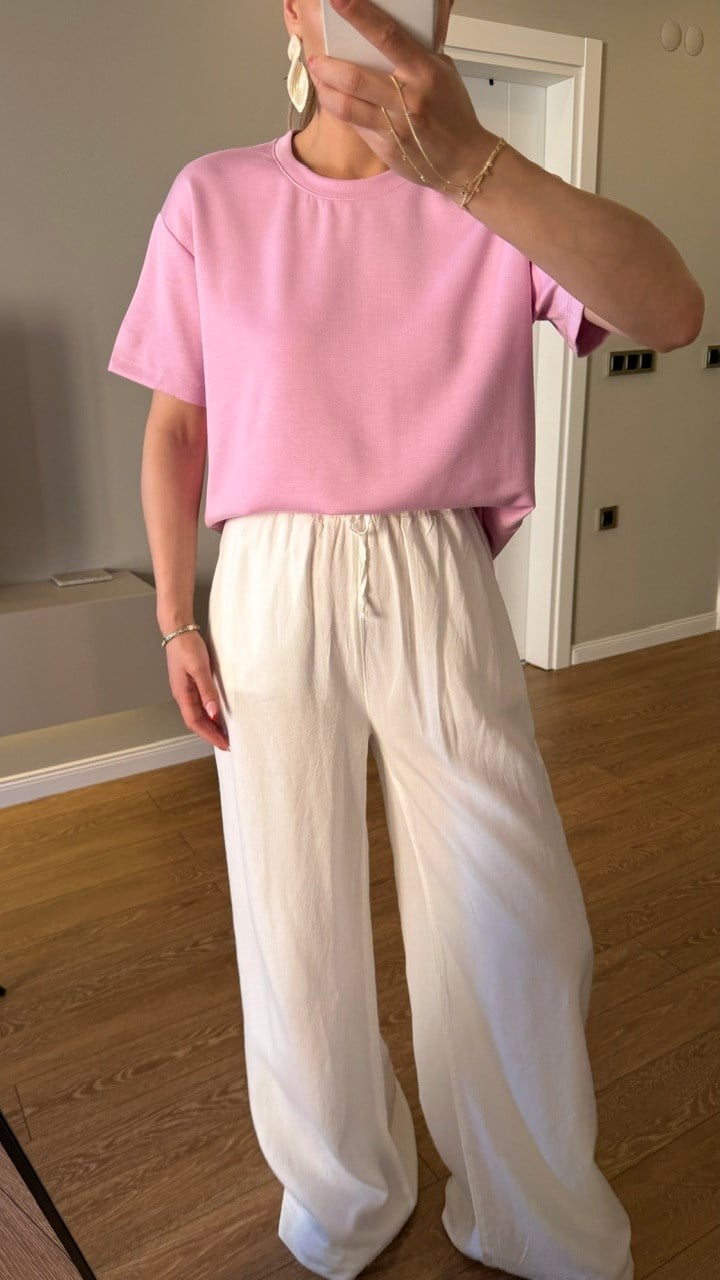 BİSİKLET YAKA BASİC TSHIRT PEMBE