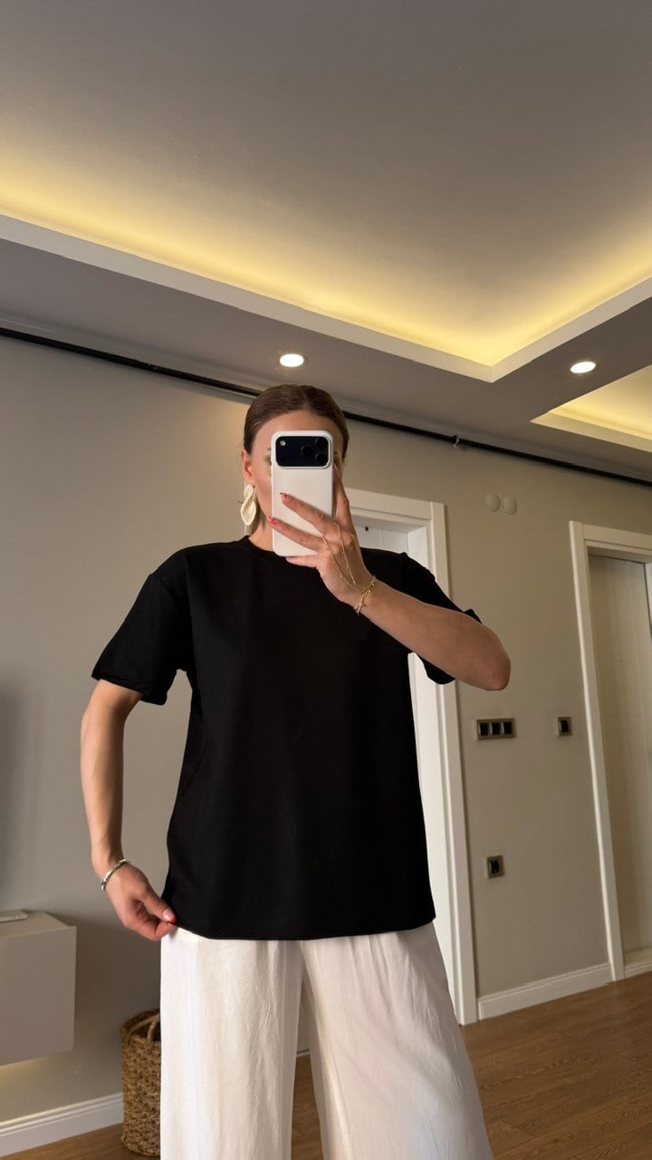 BİSİKLET YAKA BASİC TSHIRT SİYAH