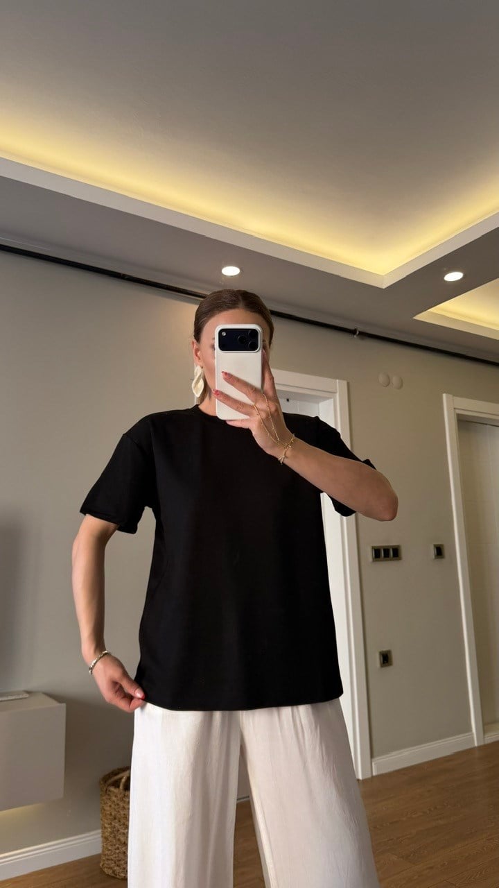 BİSİKLET YAKA BASİC TSHIRT SİYAH