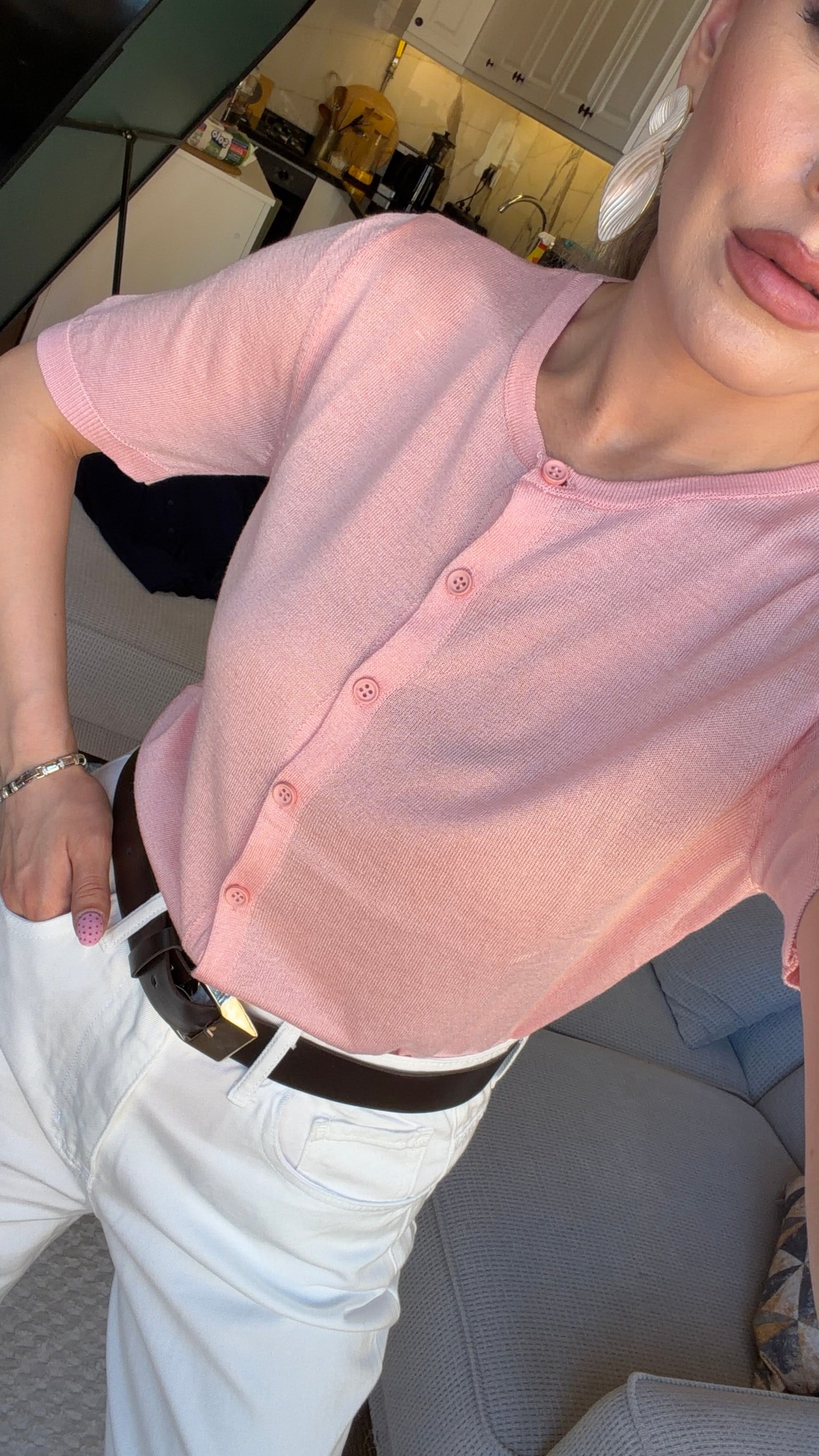 BİSİKLET YAKA ÖNDEN DÜĞMELİ TRİKO PEMBE
