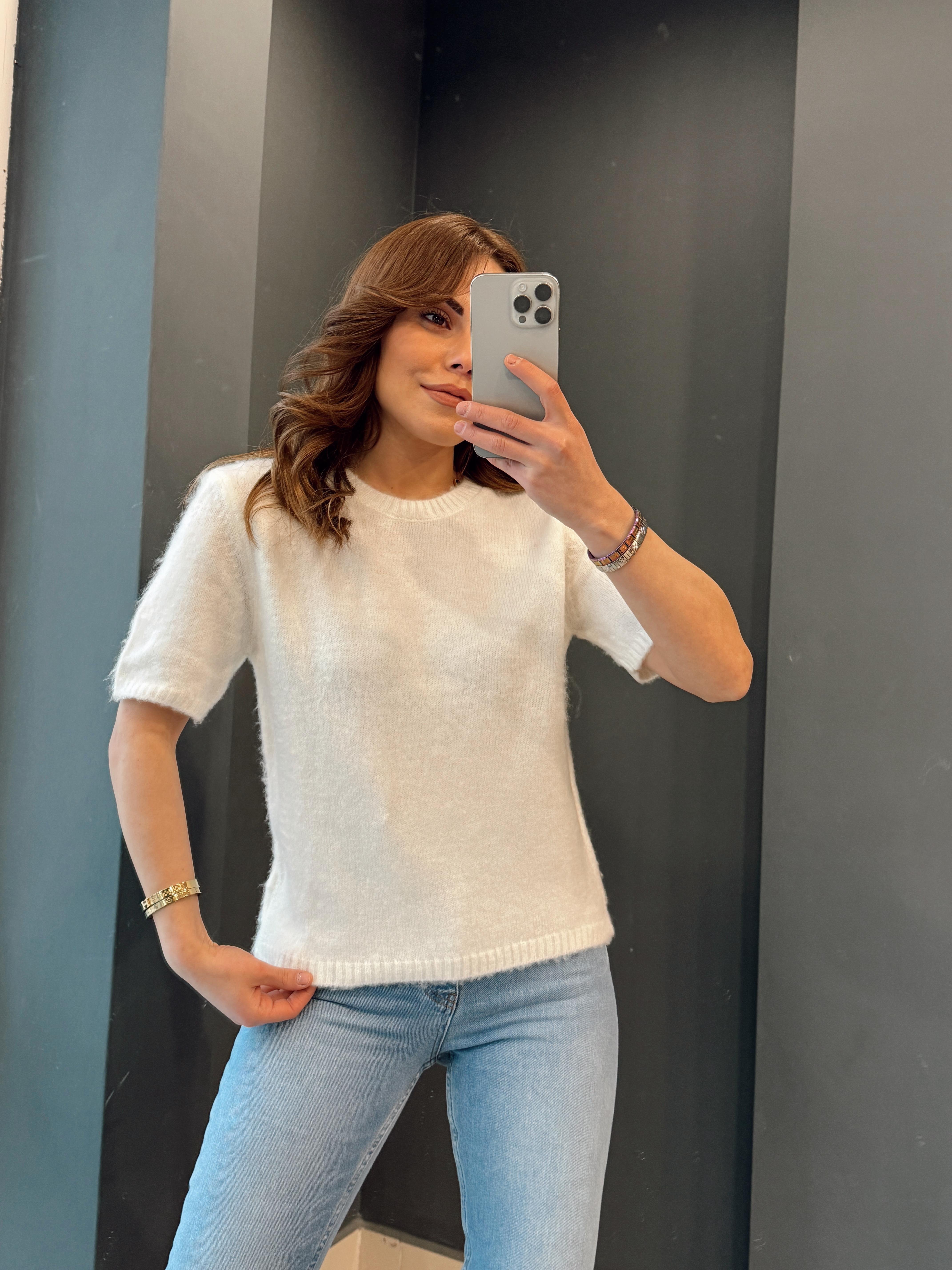 BİSİKLET YAKA SAKALLI KISA KOL  TRİKO EKRU
