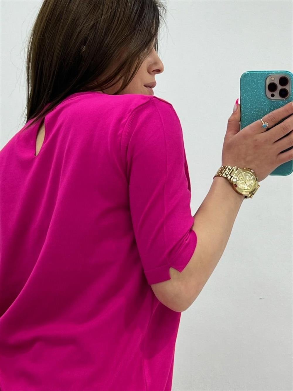 BİSİKLET YAKA TRİKO PEMBE