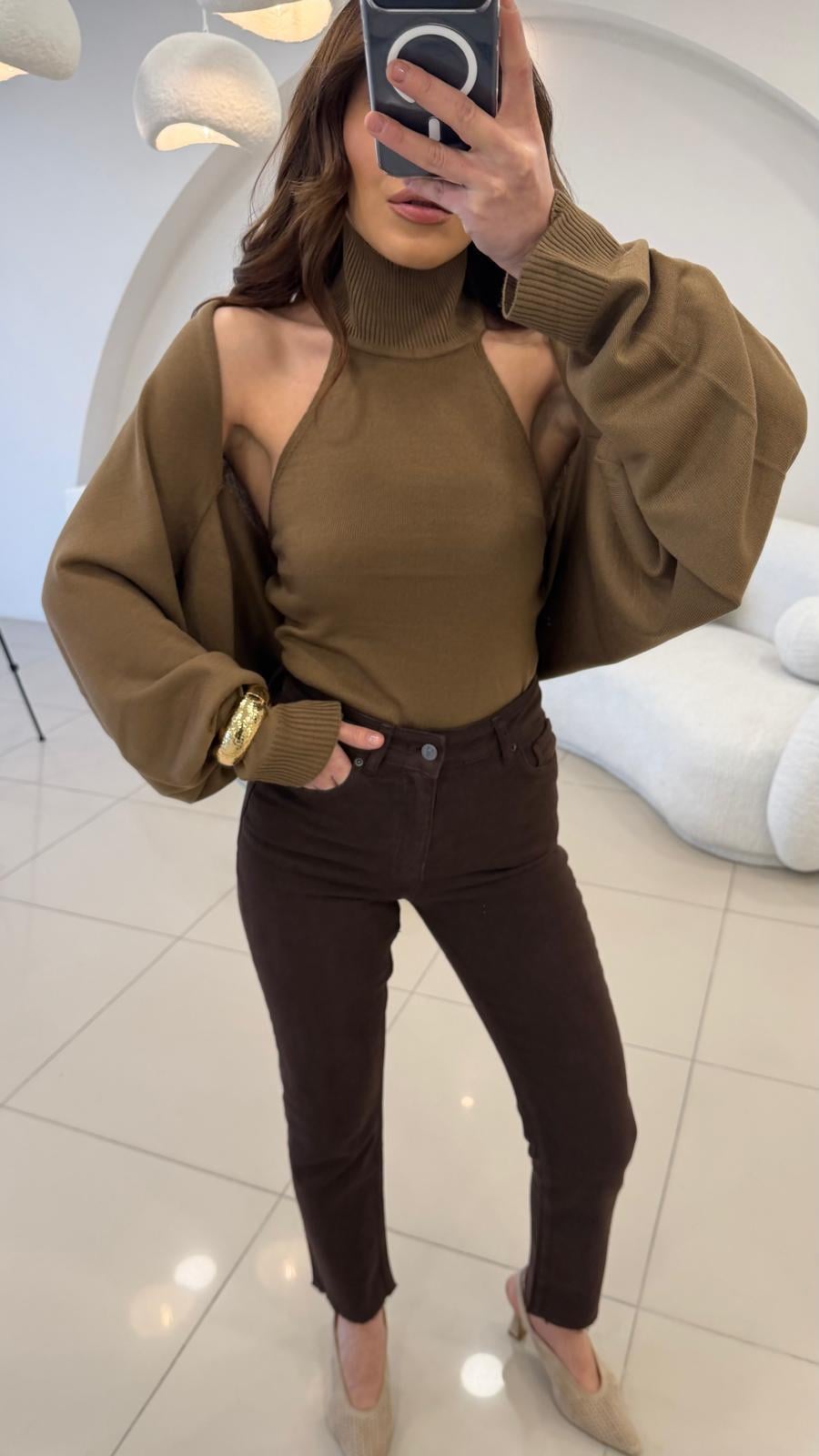 BOLERO DETAYLI TRİKO CAMEL