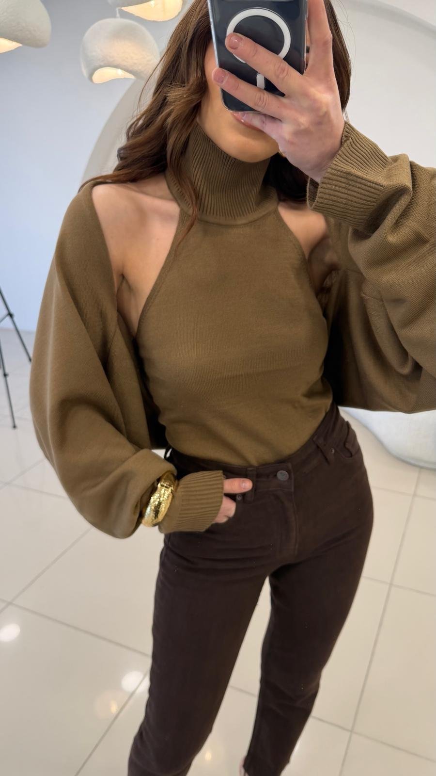 BOLERO DETAYLI TRİKO CAMEL